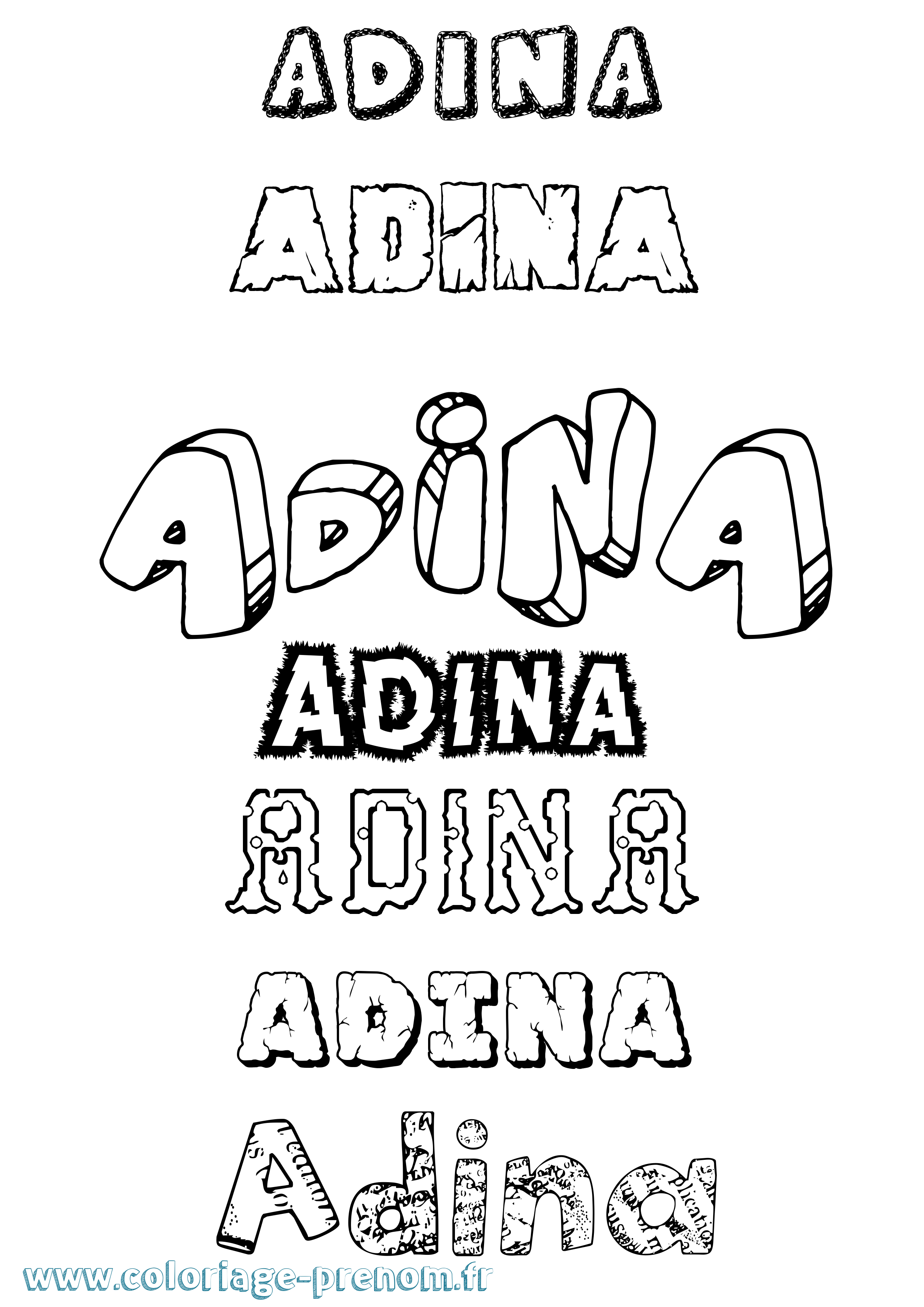 Coloriage prénom Adina Destructuré