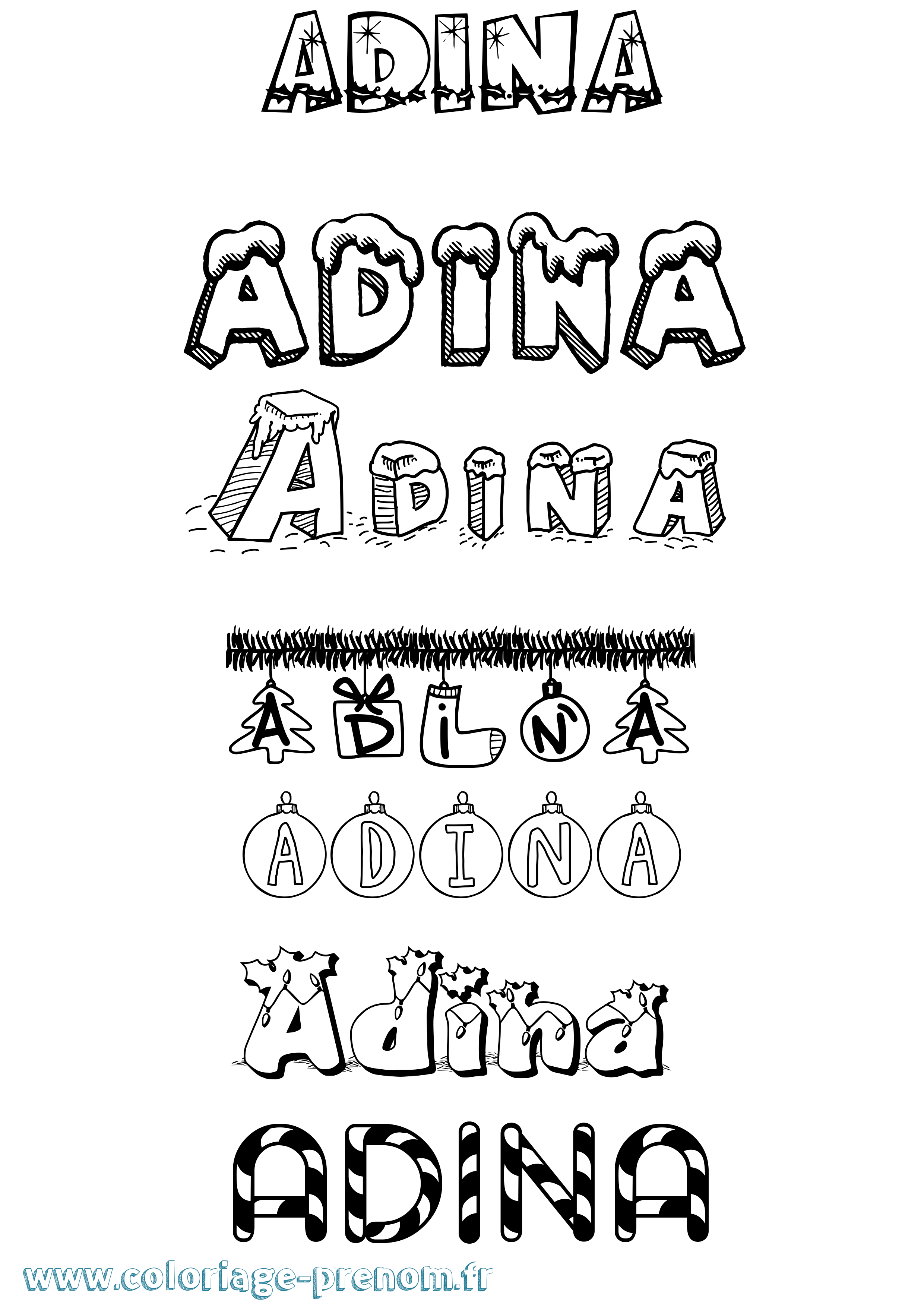 Coloriage prénom Adina Noël