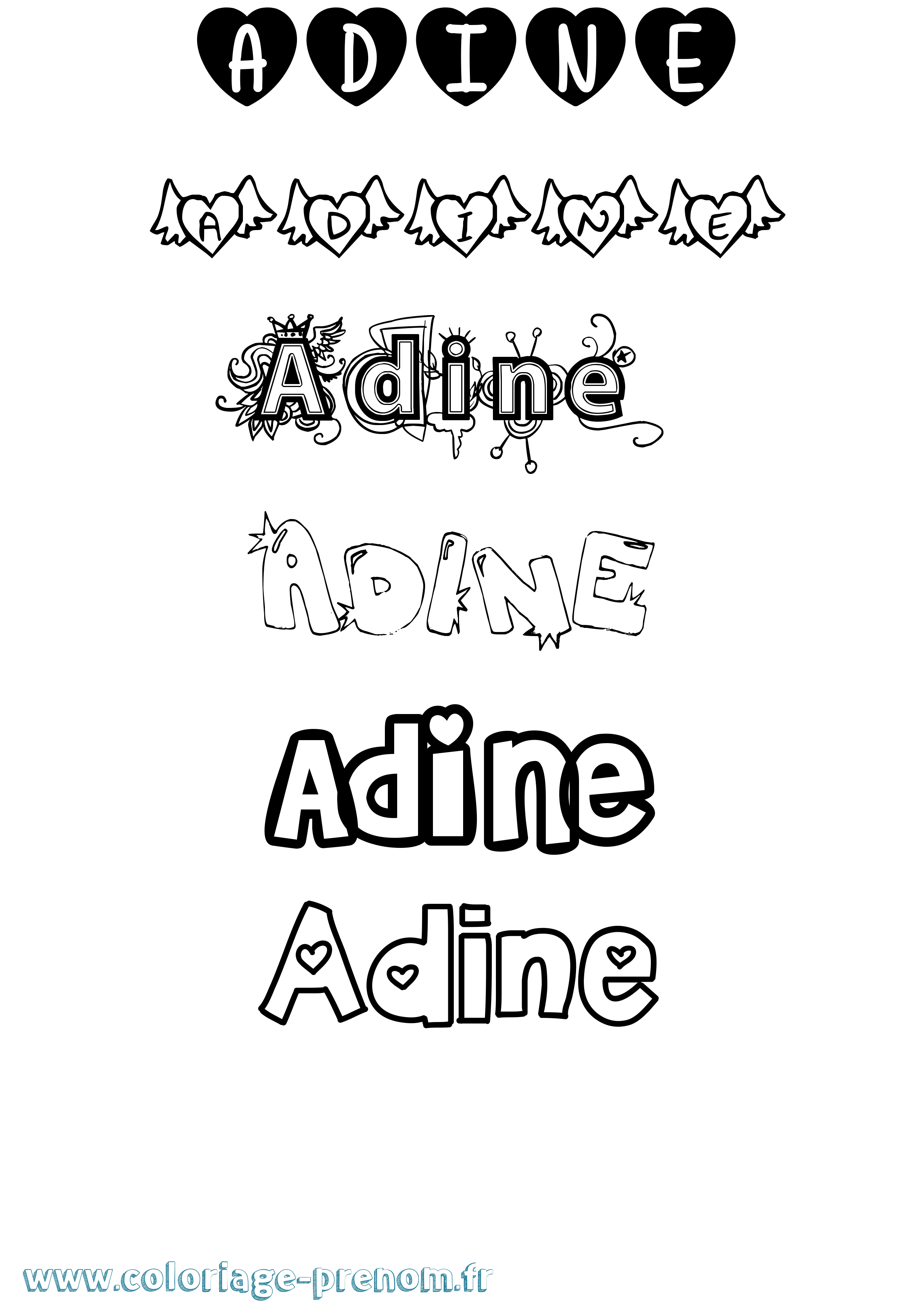 Coloriage prénom Adine Girly