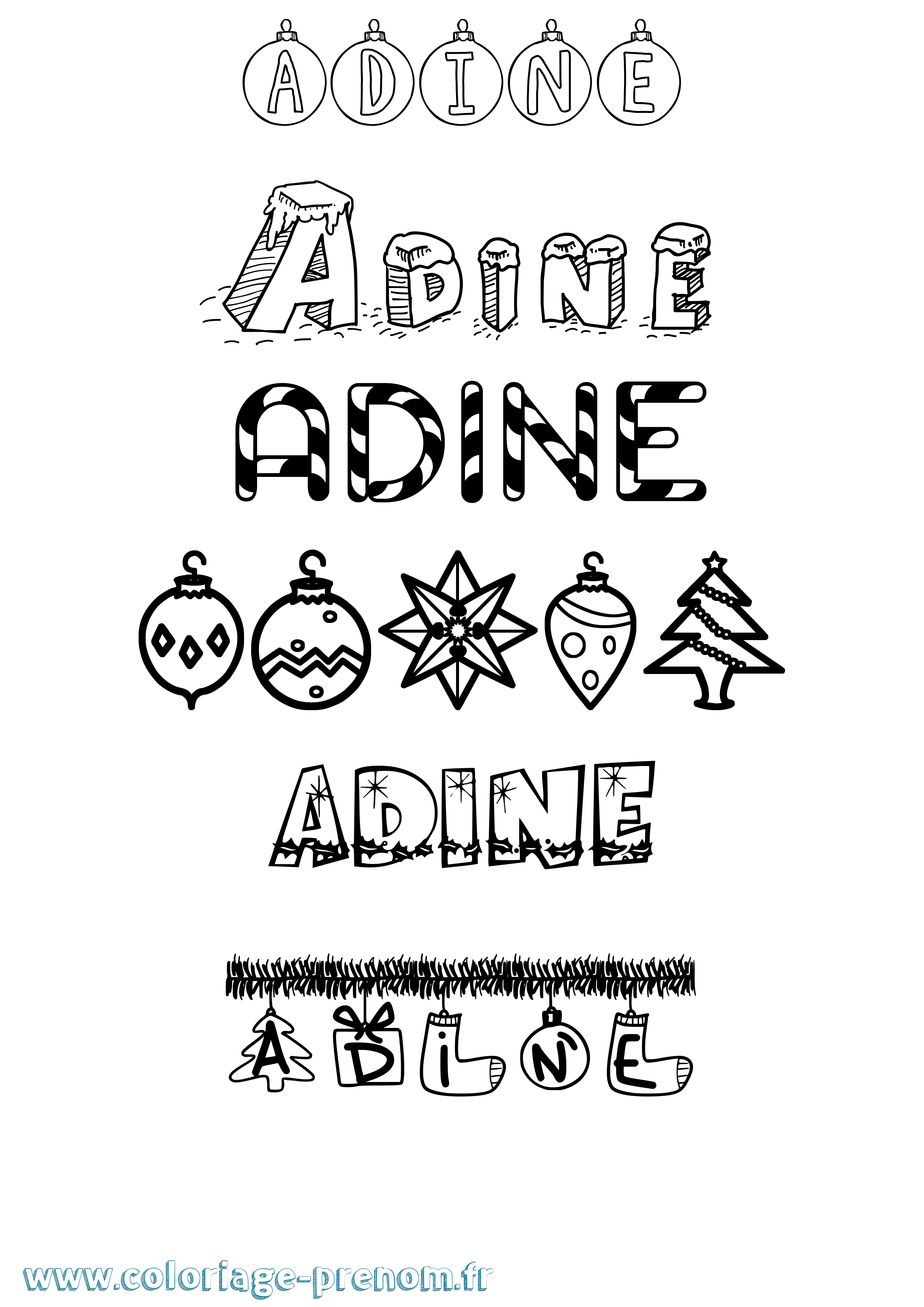 Coloriage prénom Adine Noël