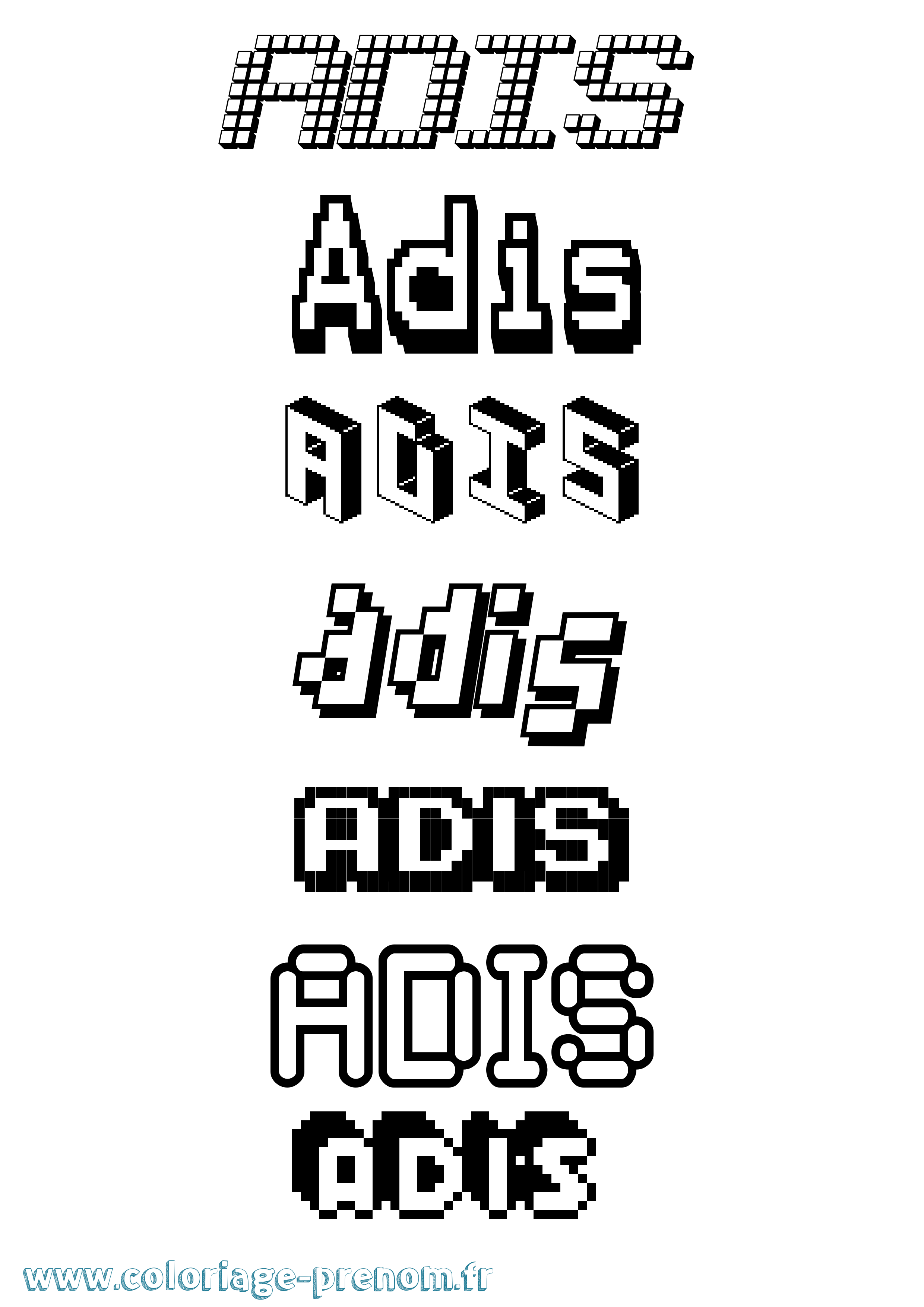 Coloriage prénom Adis Pixel