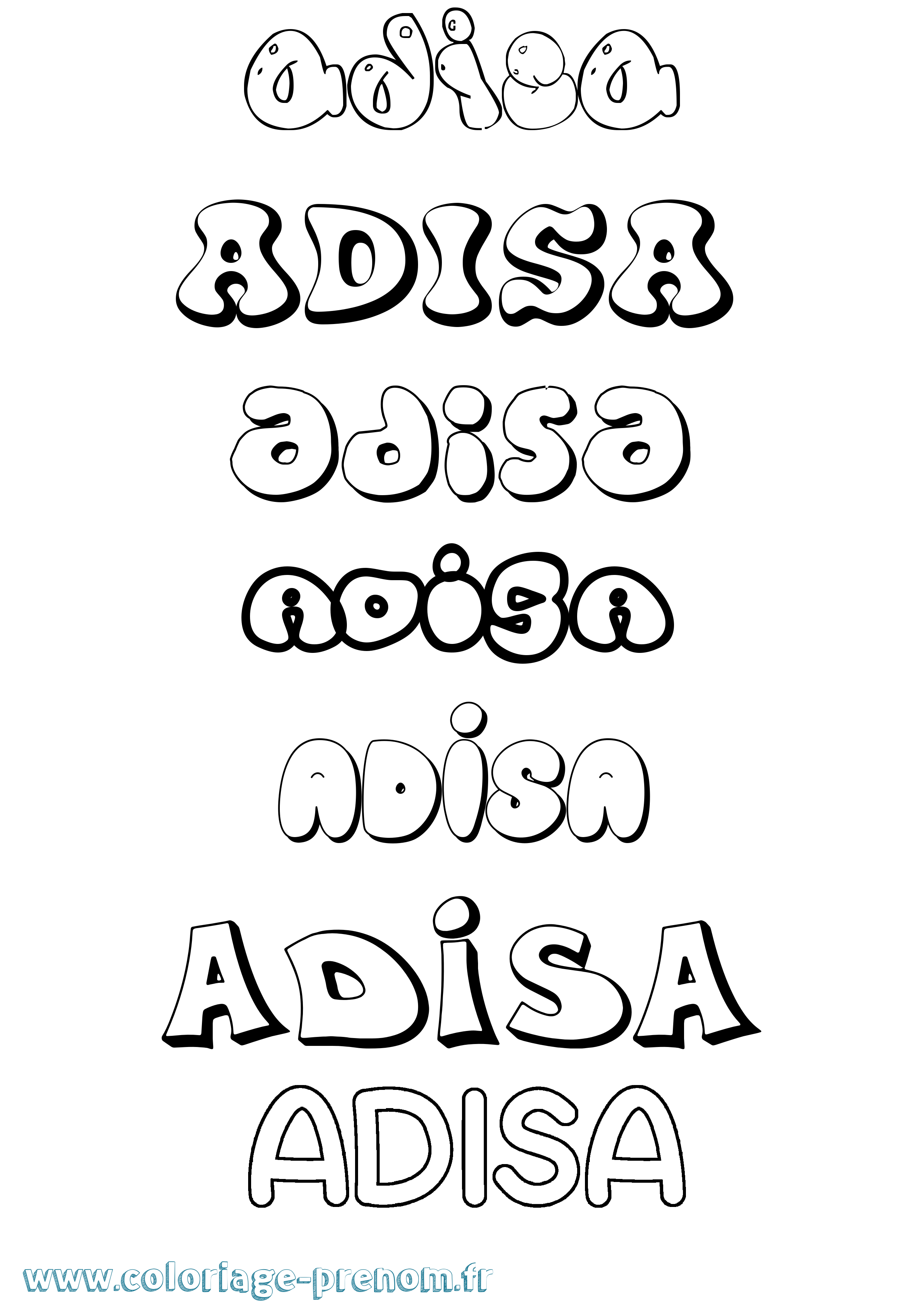 Coloriage prénom Adisa Bubble