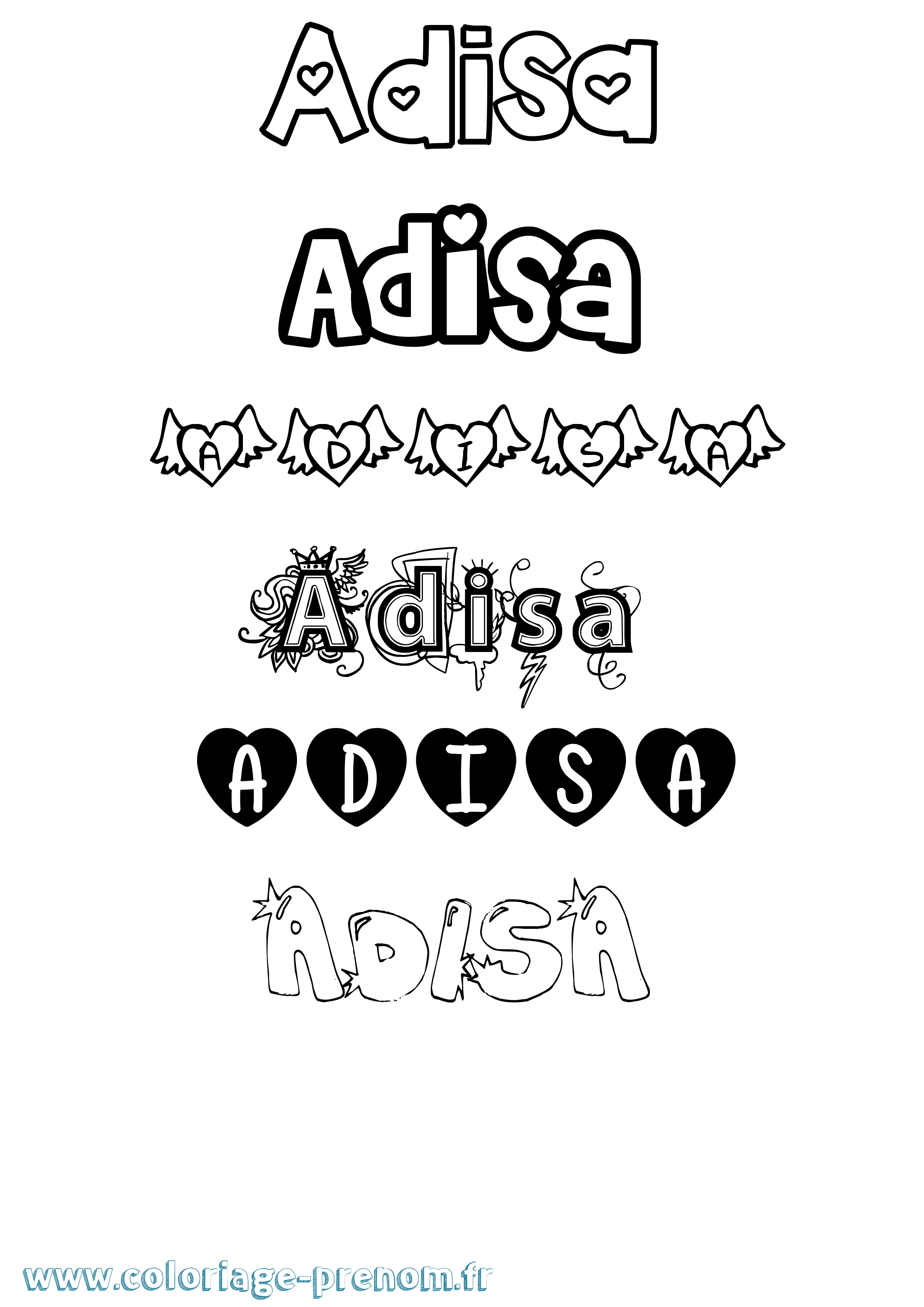 Coloriage prénom Adisa Girly