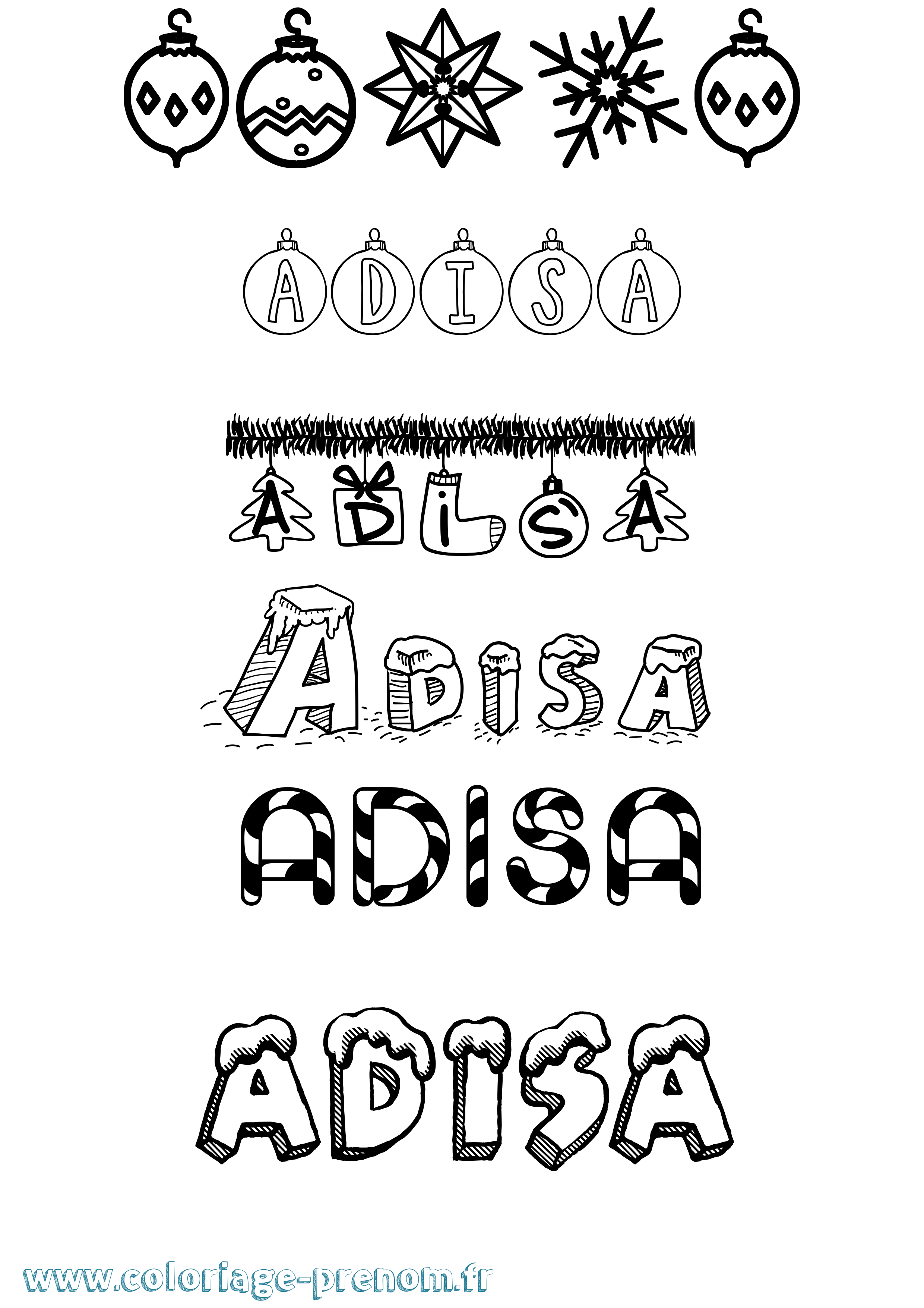 Coloriage prénom Adisa Noël