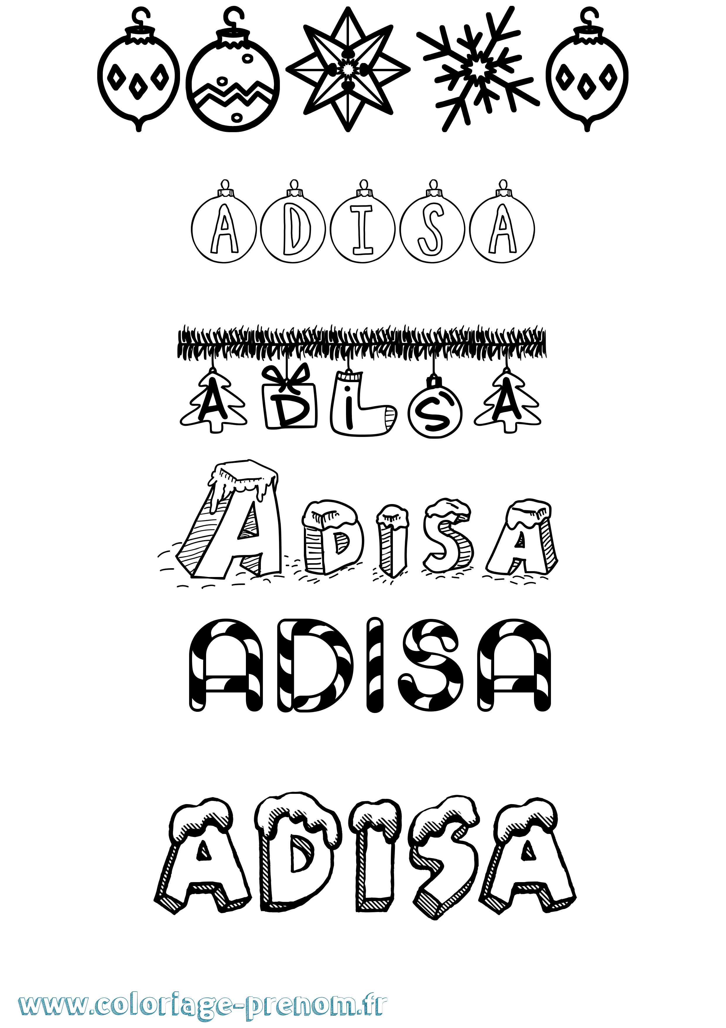 Coloriage Adisa Noël Coloriage prénom Adisa Noël