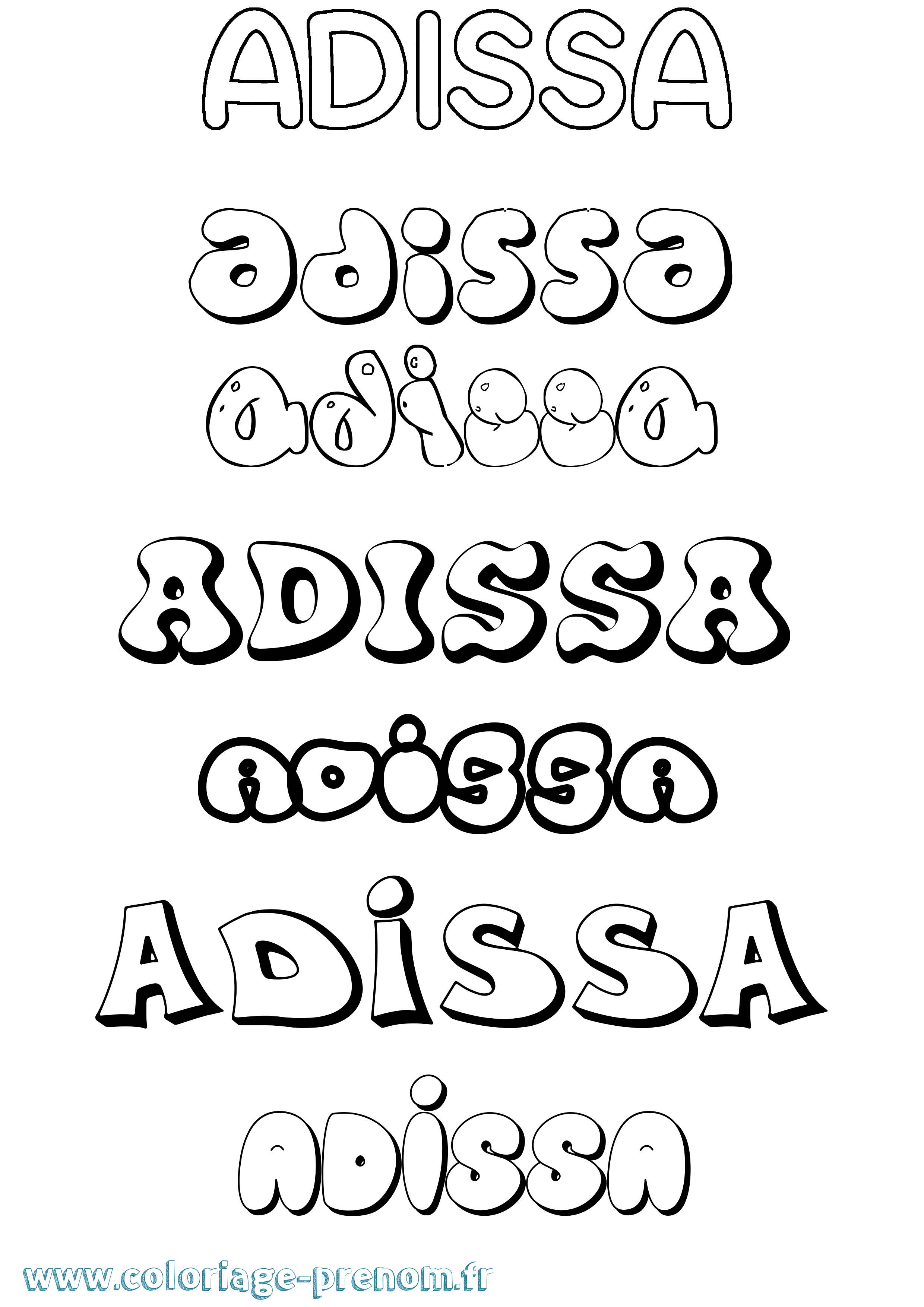 Coloriage prénom Adissa Bubble