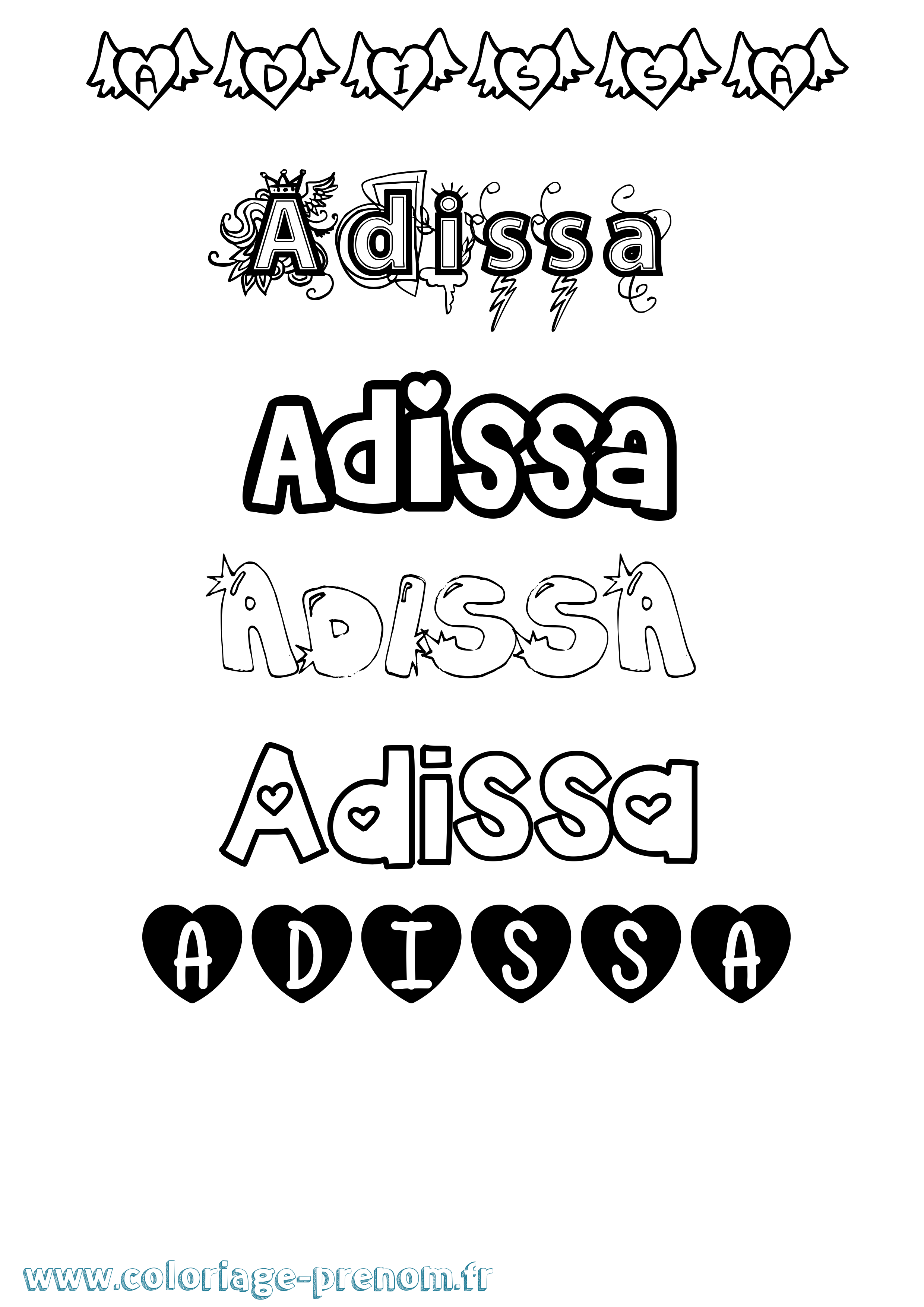 Coloriage prénom Adissa Girly