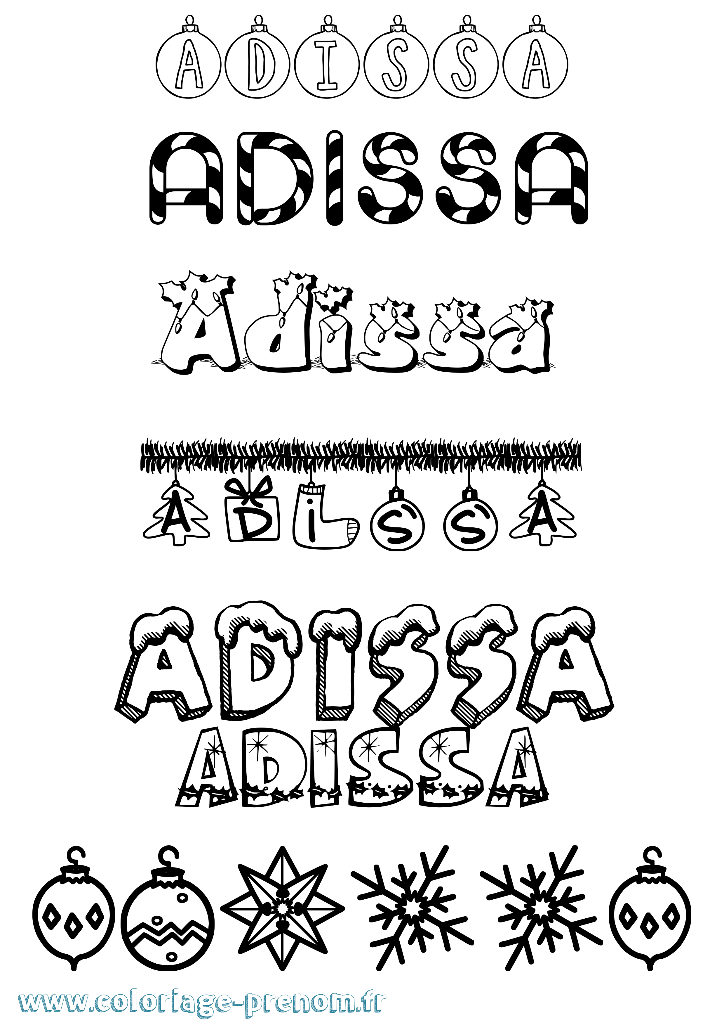Coloriage prénom Adissa Noël