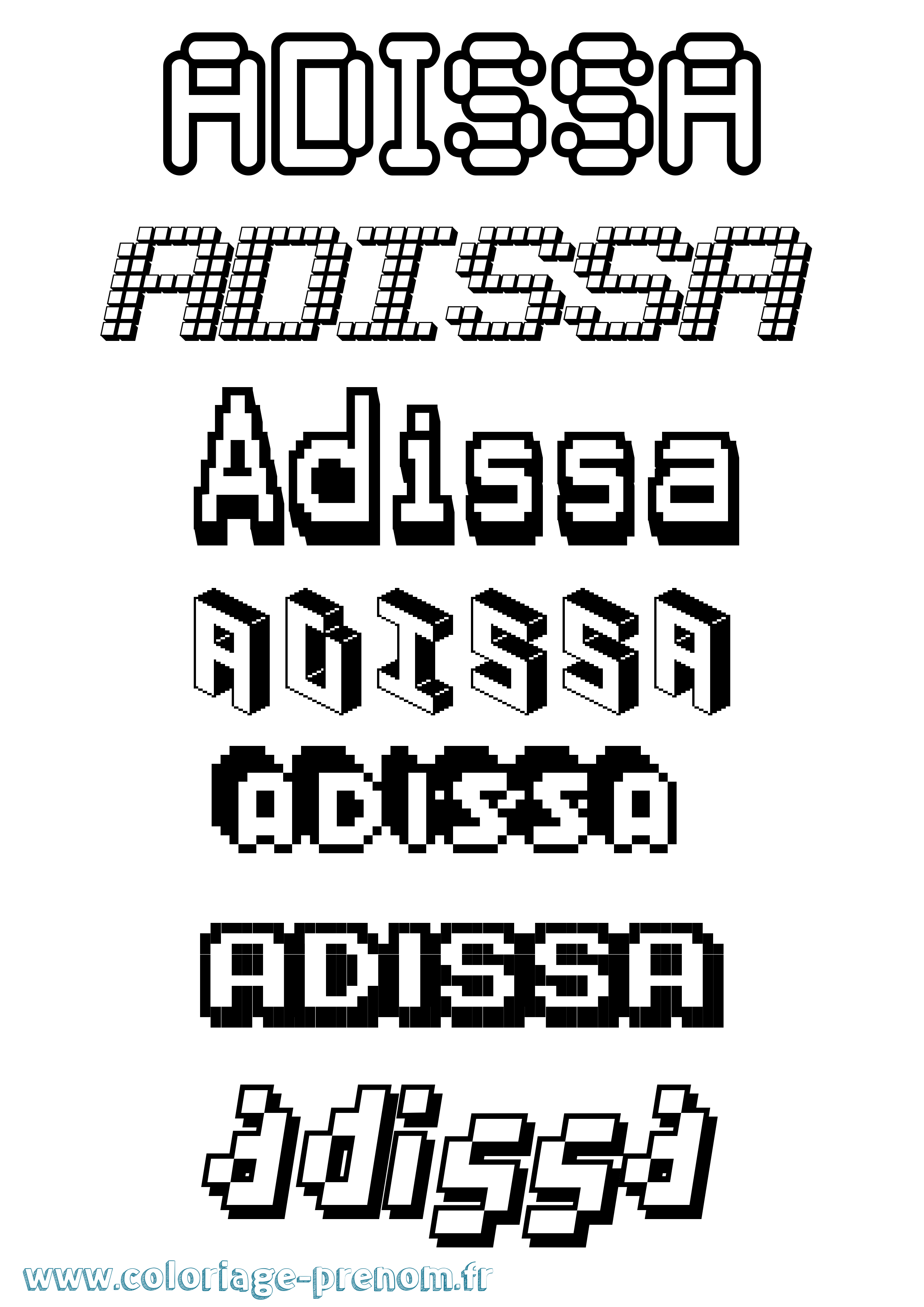 Coloriage prénom Adissa Pixel