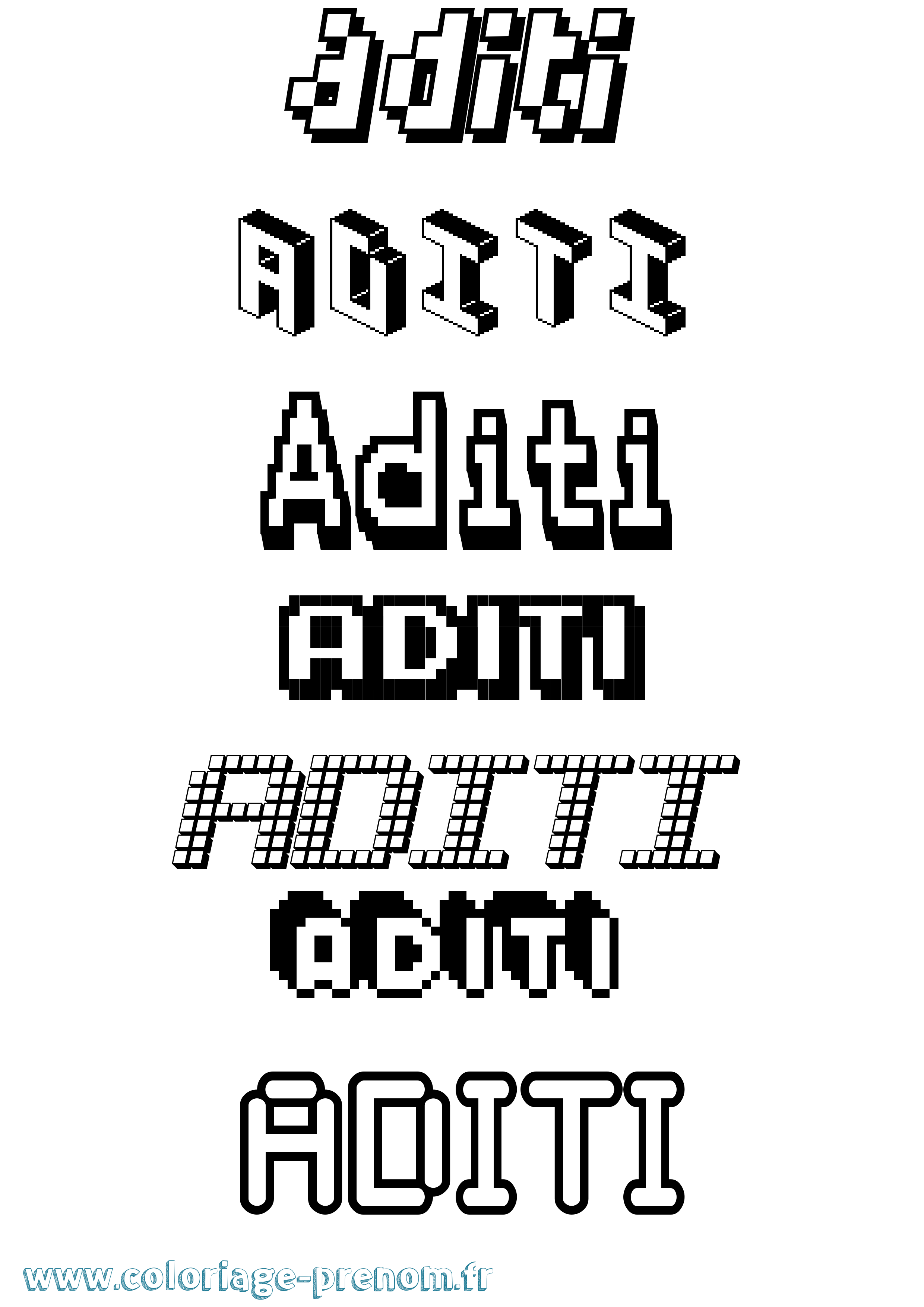 Coloriage prénom Aditi Pixel
