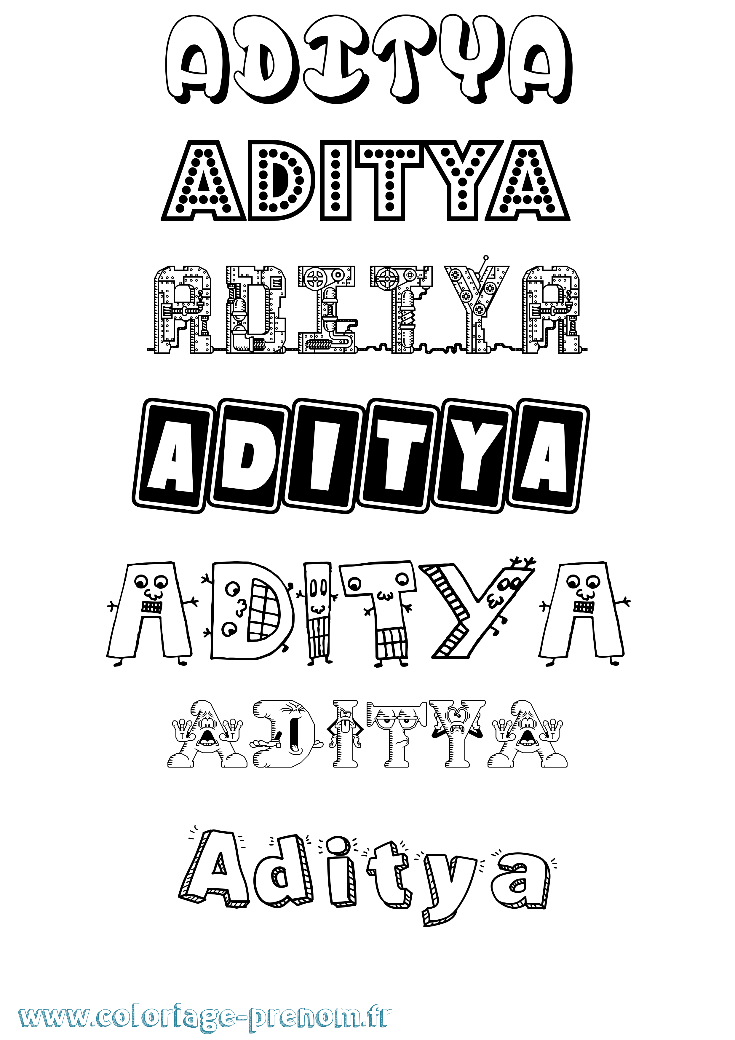 Coloriage prénom Aditya Fun