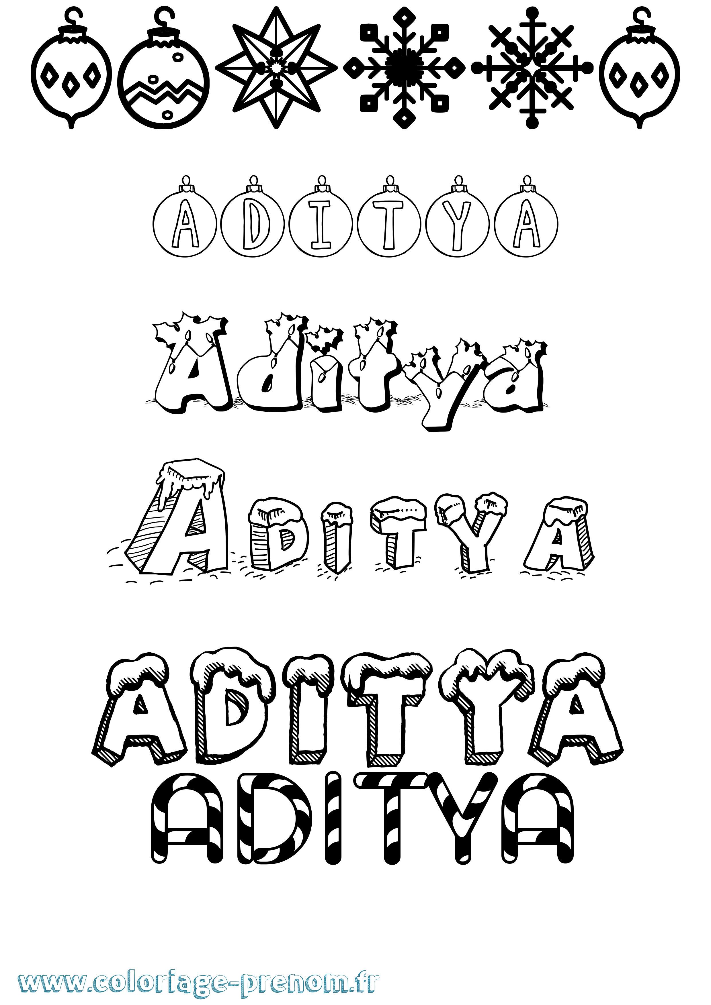 Coloriage prénom Aditya Noël