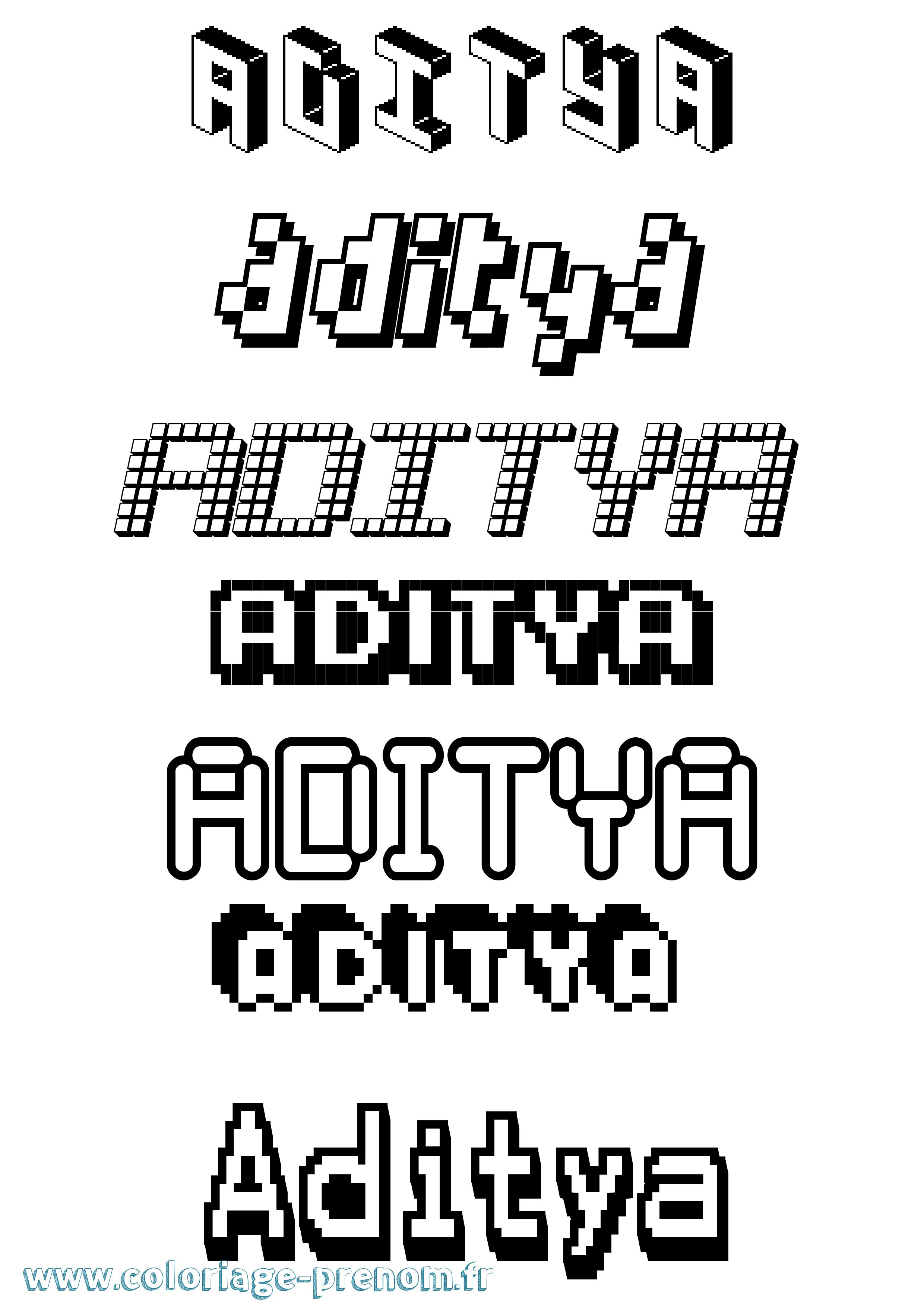 Coloriage prénom Aditya Pixel