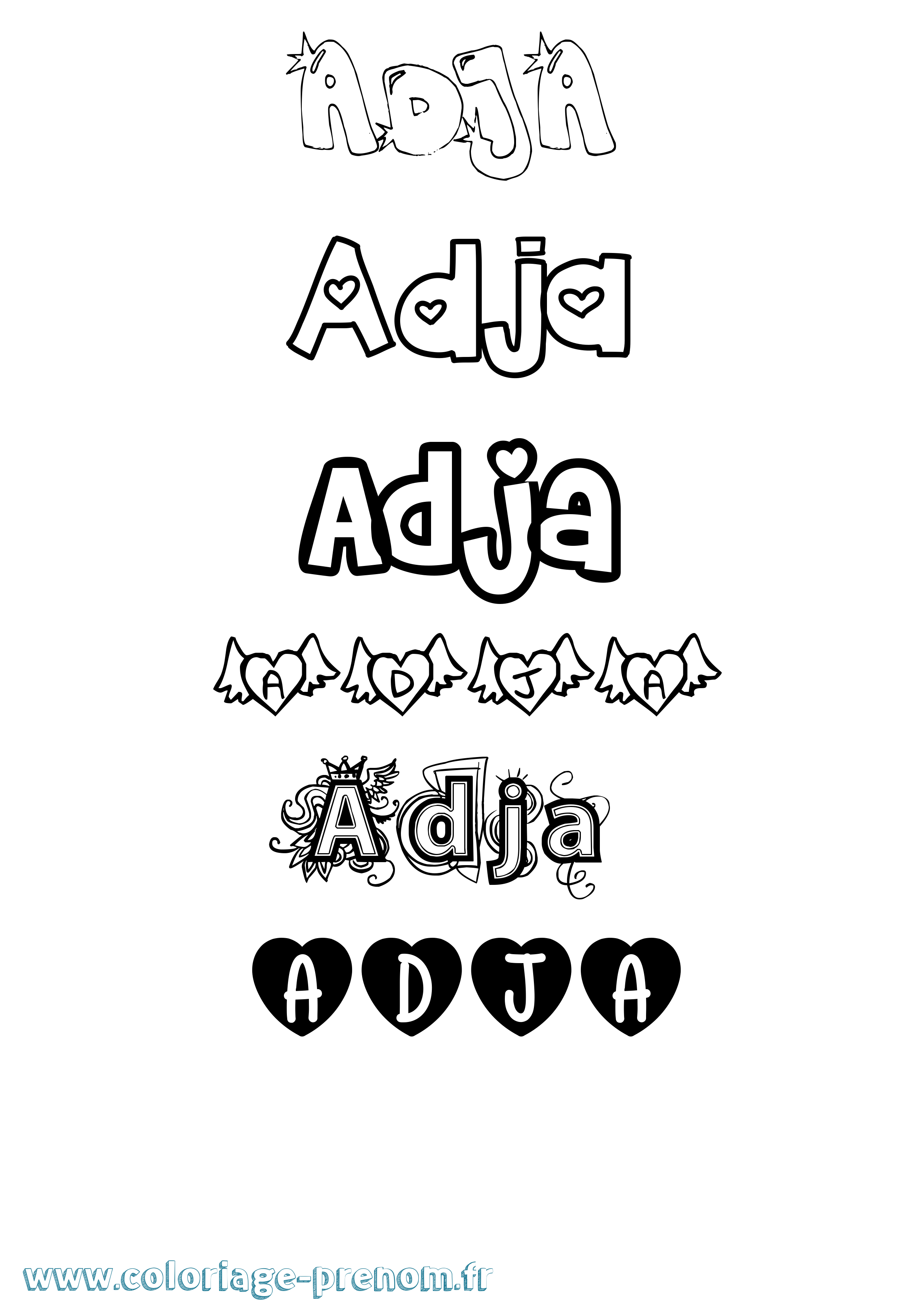 Coloriage prénom Adja Girly