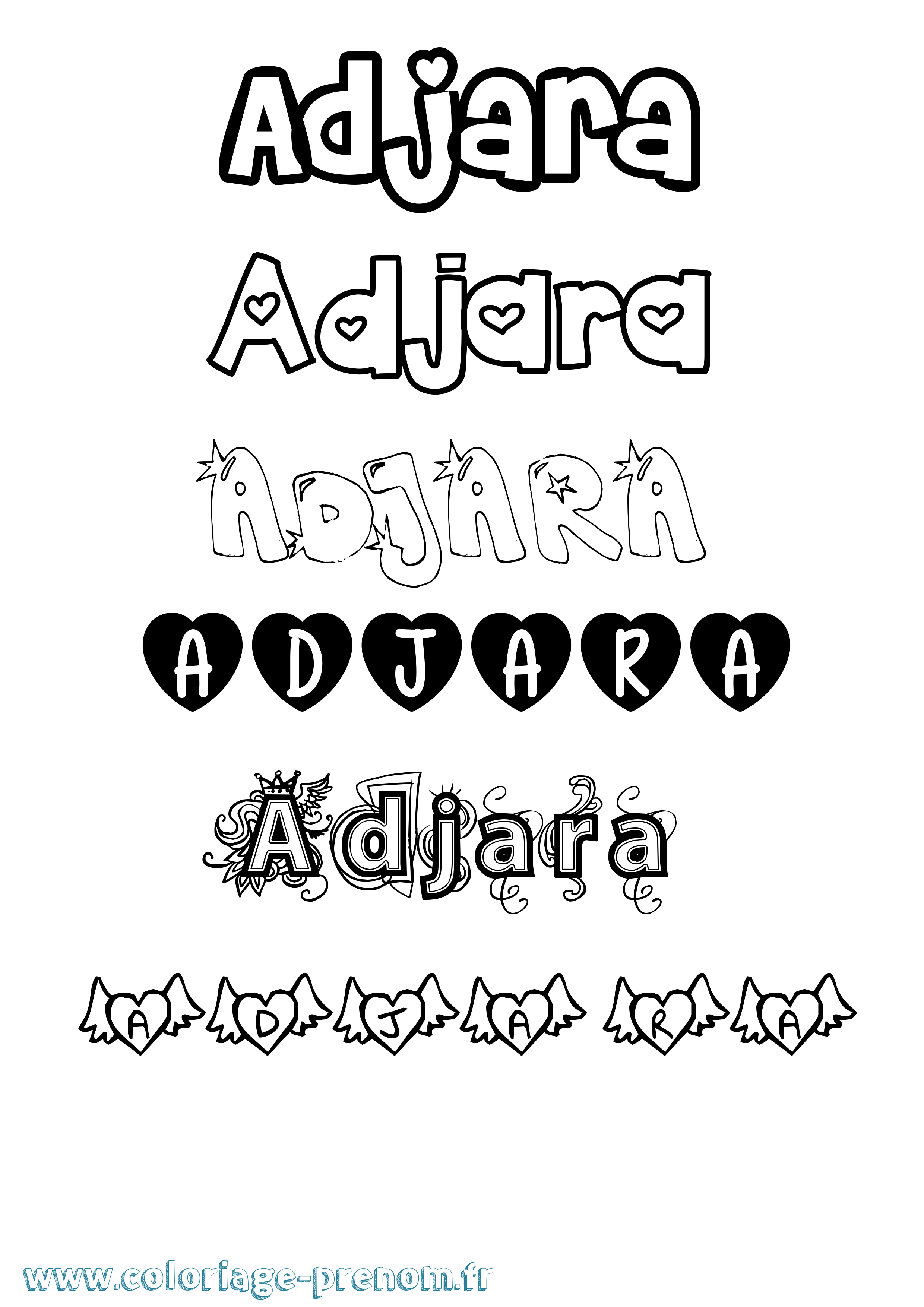 Coloriage prénom Adjara Girly