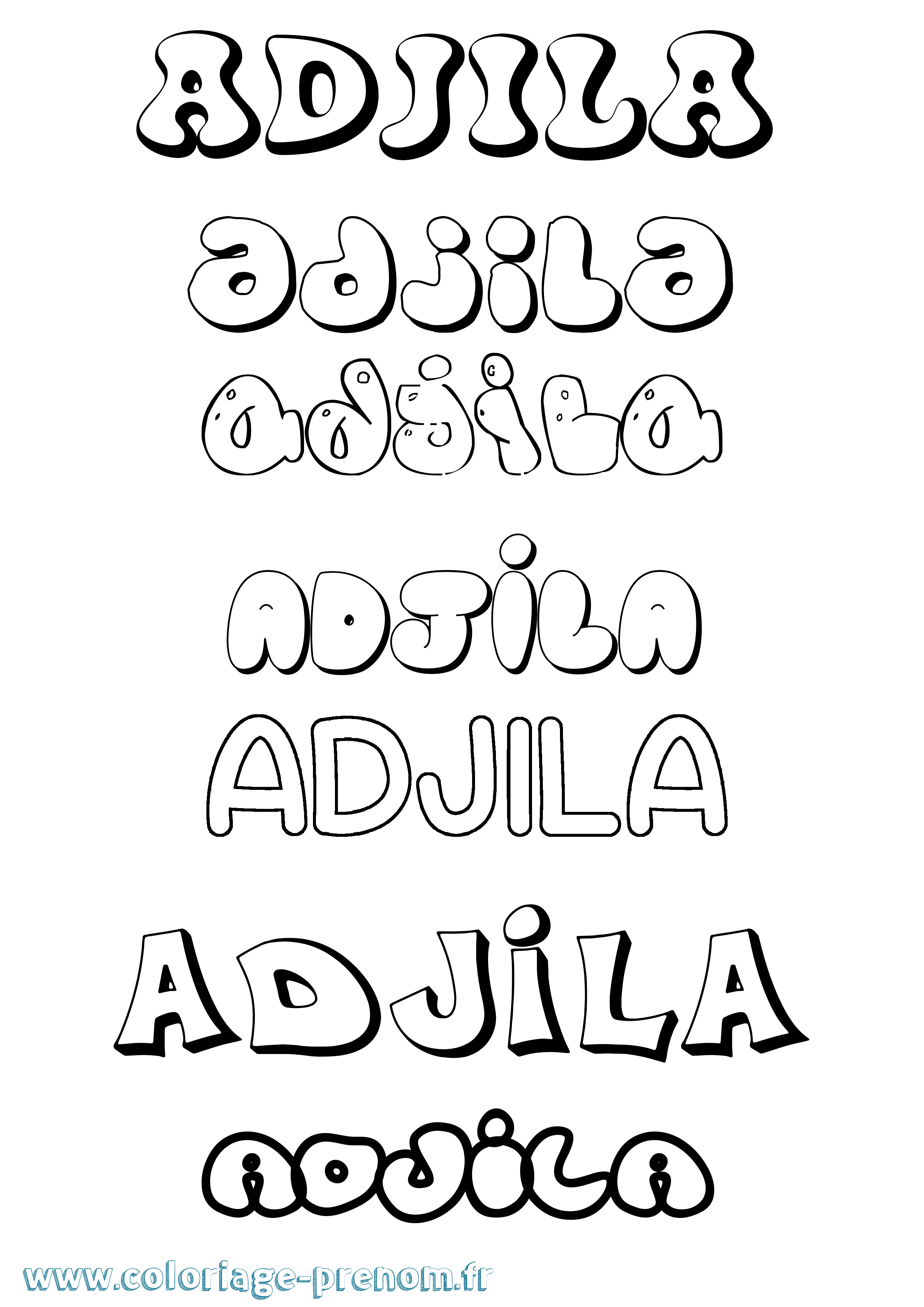 Coloriage prénom Adjila Bubble