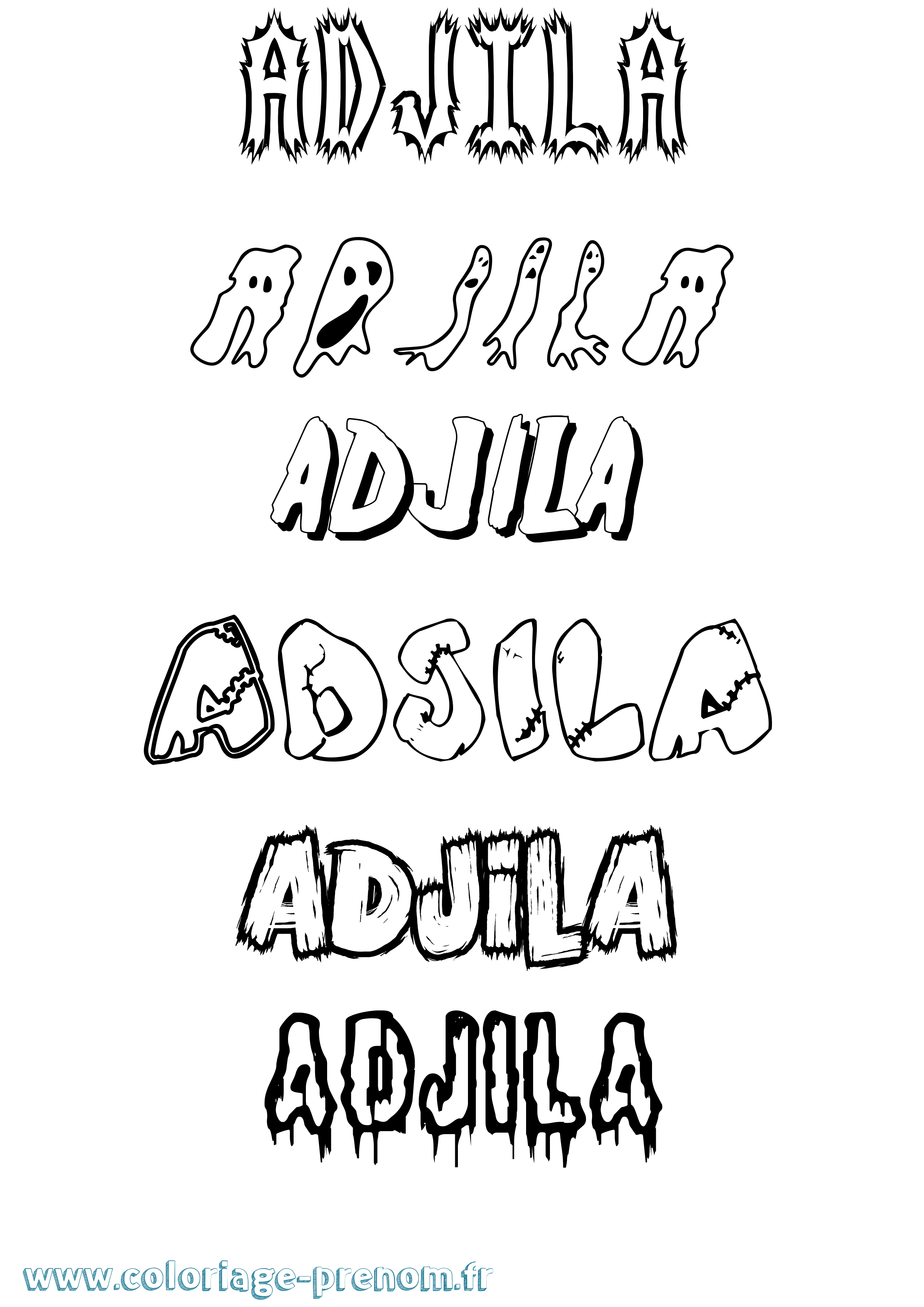 Coloriage prénom Adjila Frisson