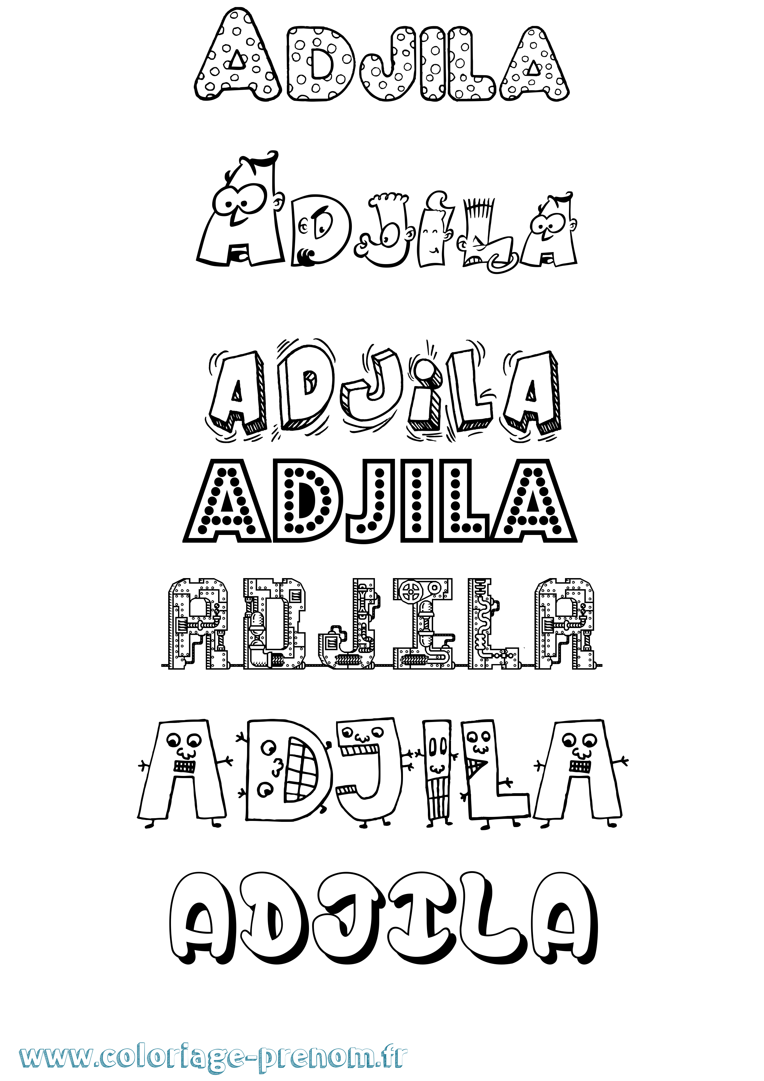 Coloriage prénom Adjila Fun