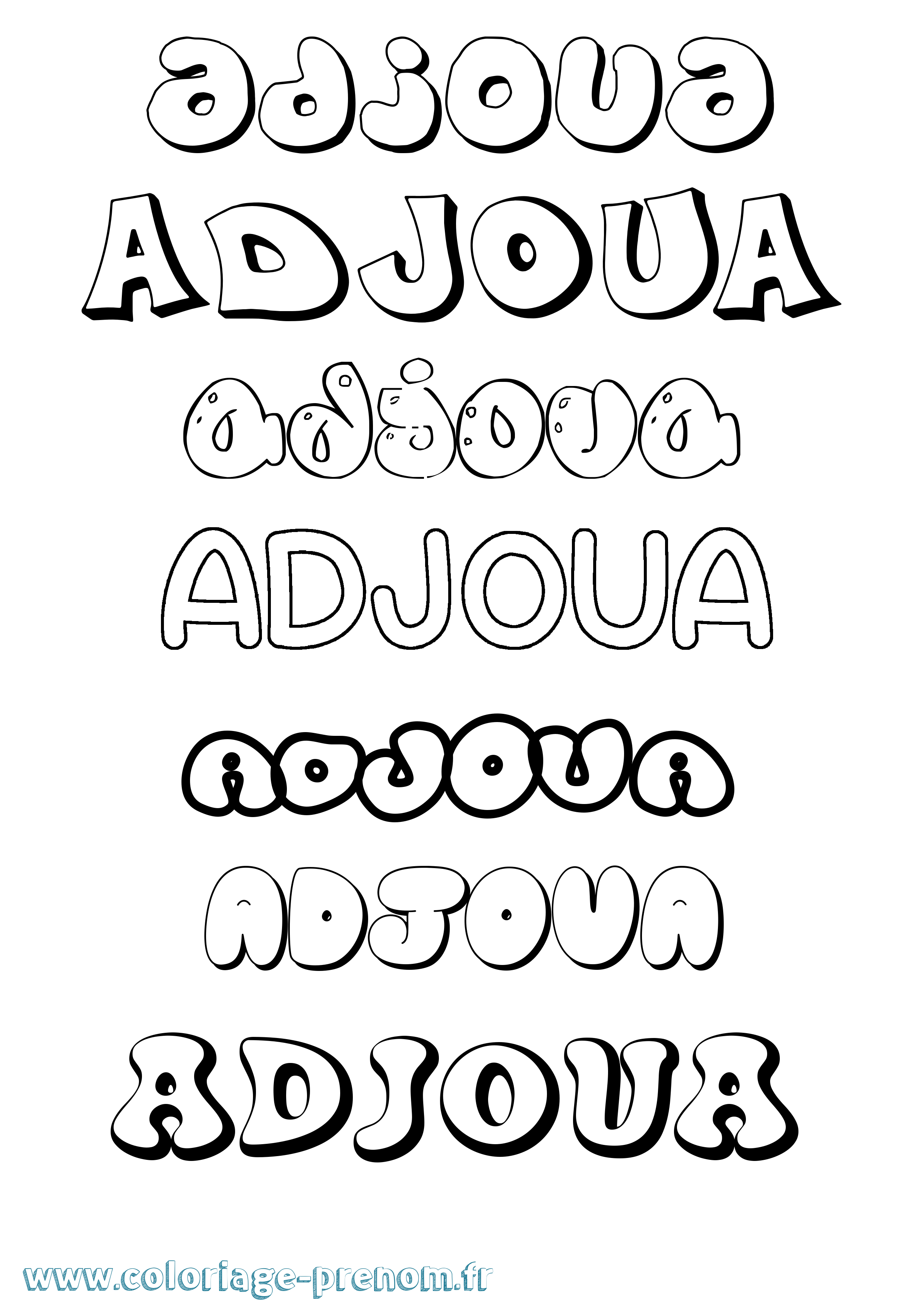 Coloriage prénom Adjoua Bubble