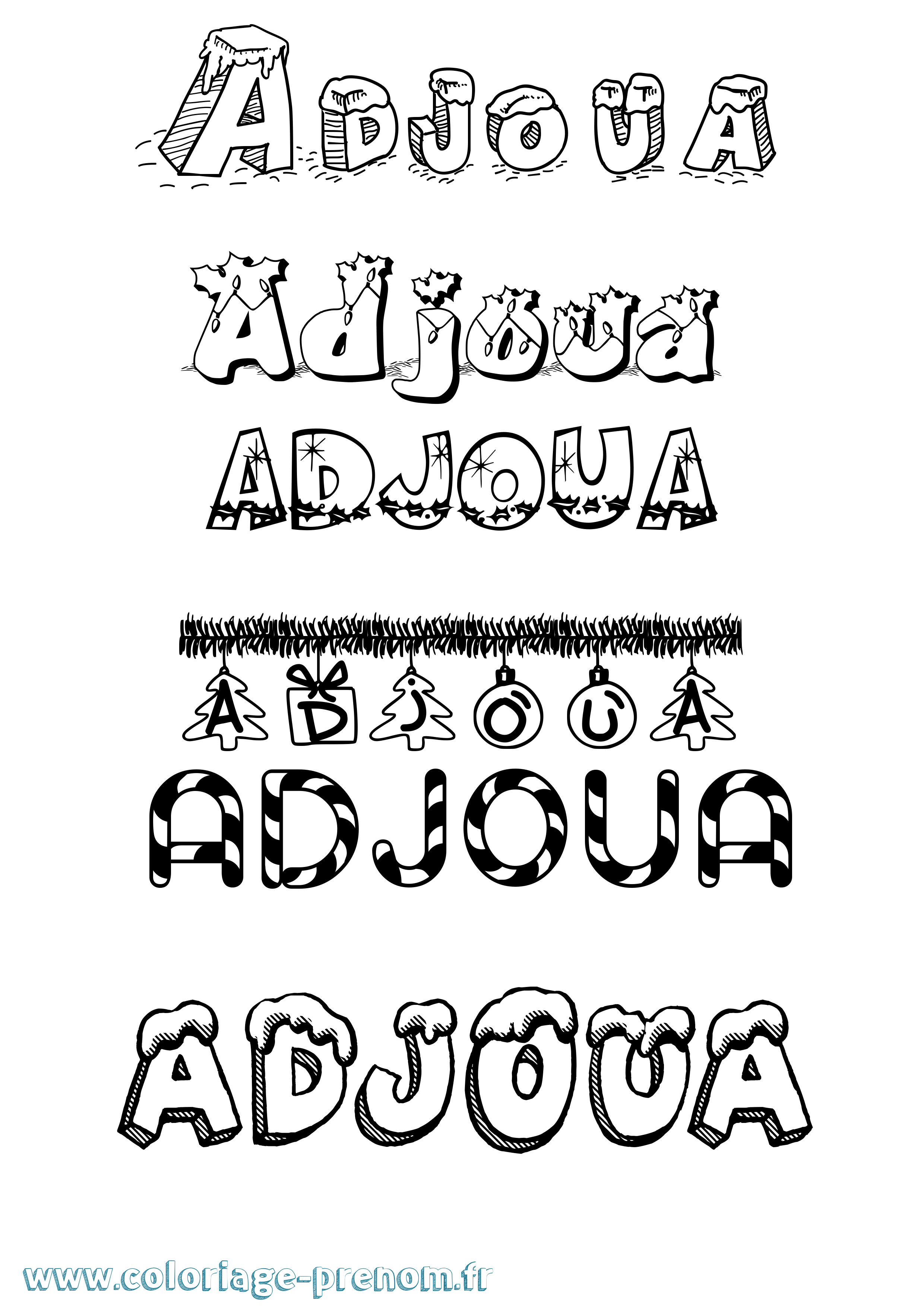 Coloriage prénom Adjoua Noël