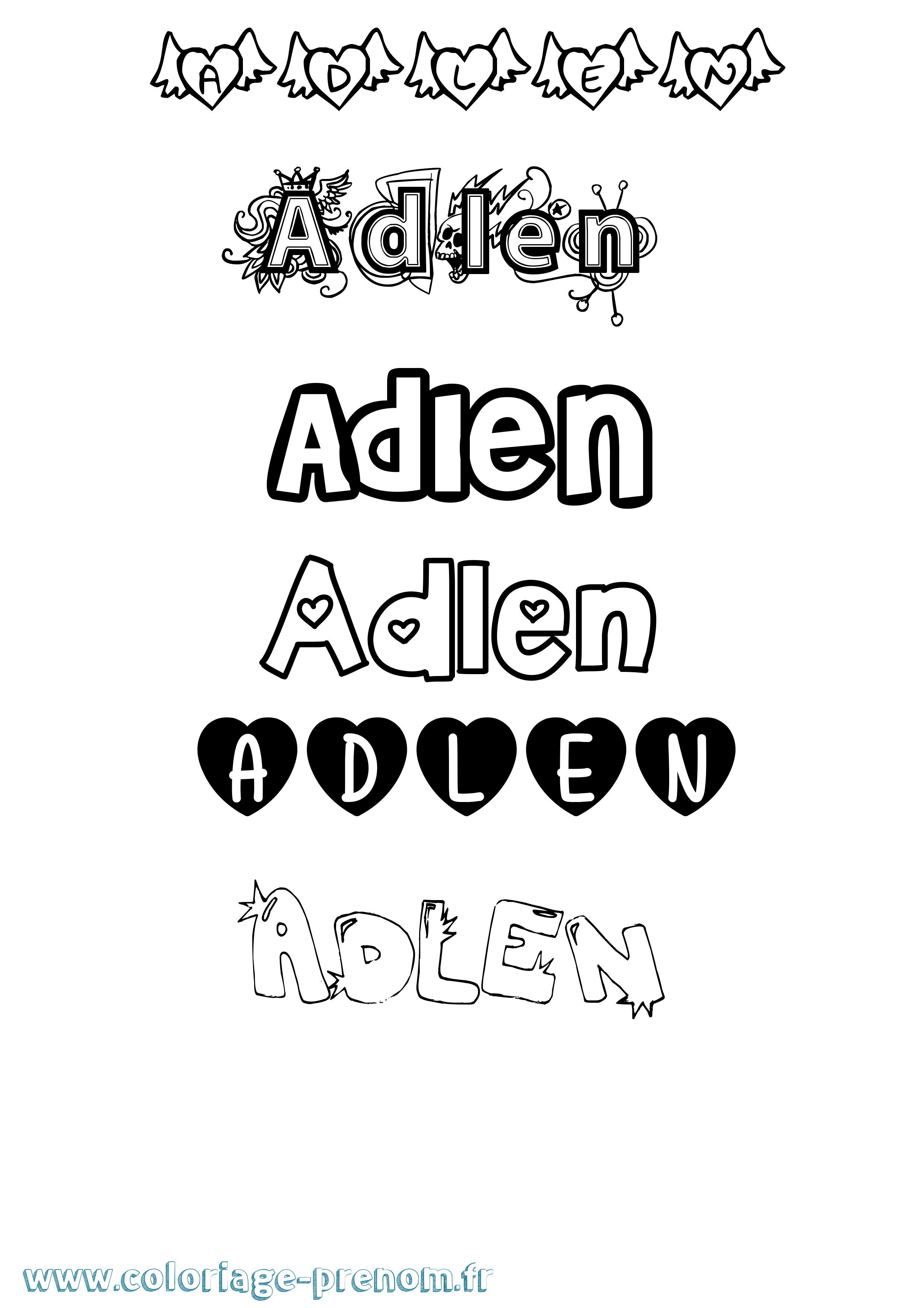 Coloriage prénom Adlen Girly