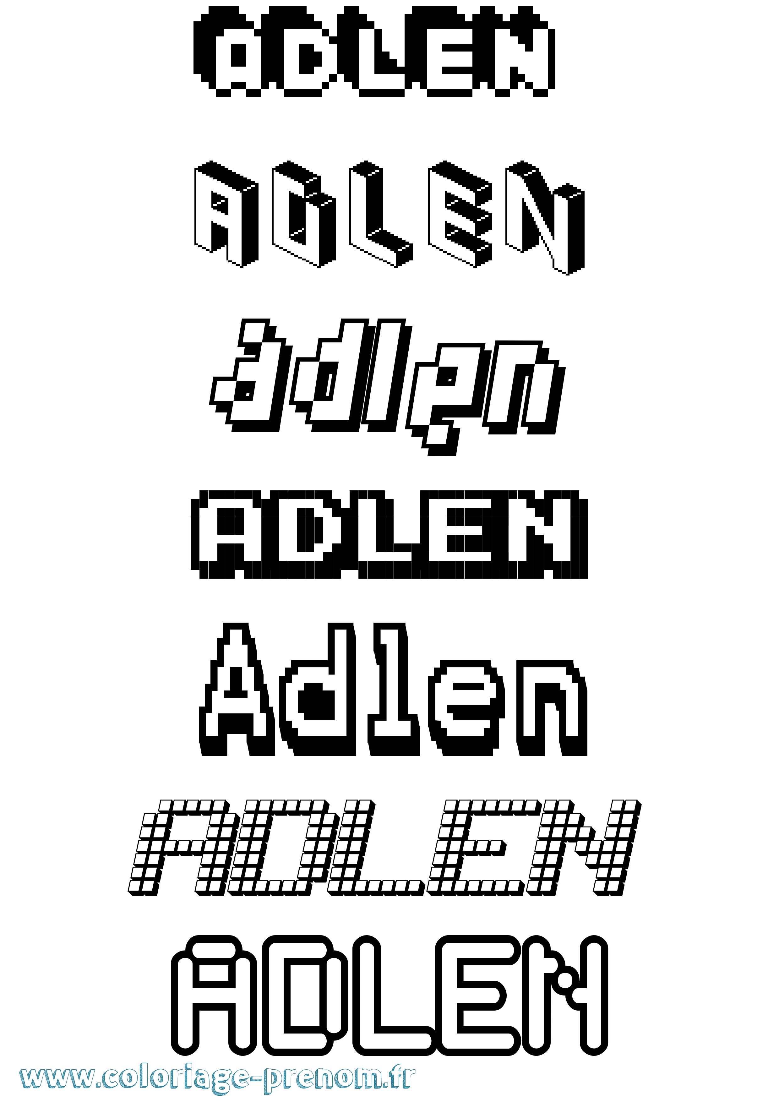 Coloriage prénom Adlen Pixel