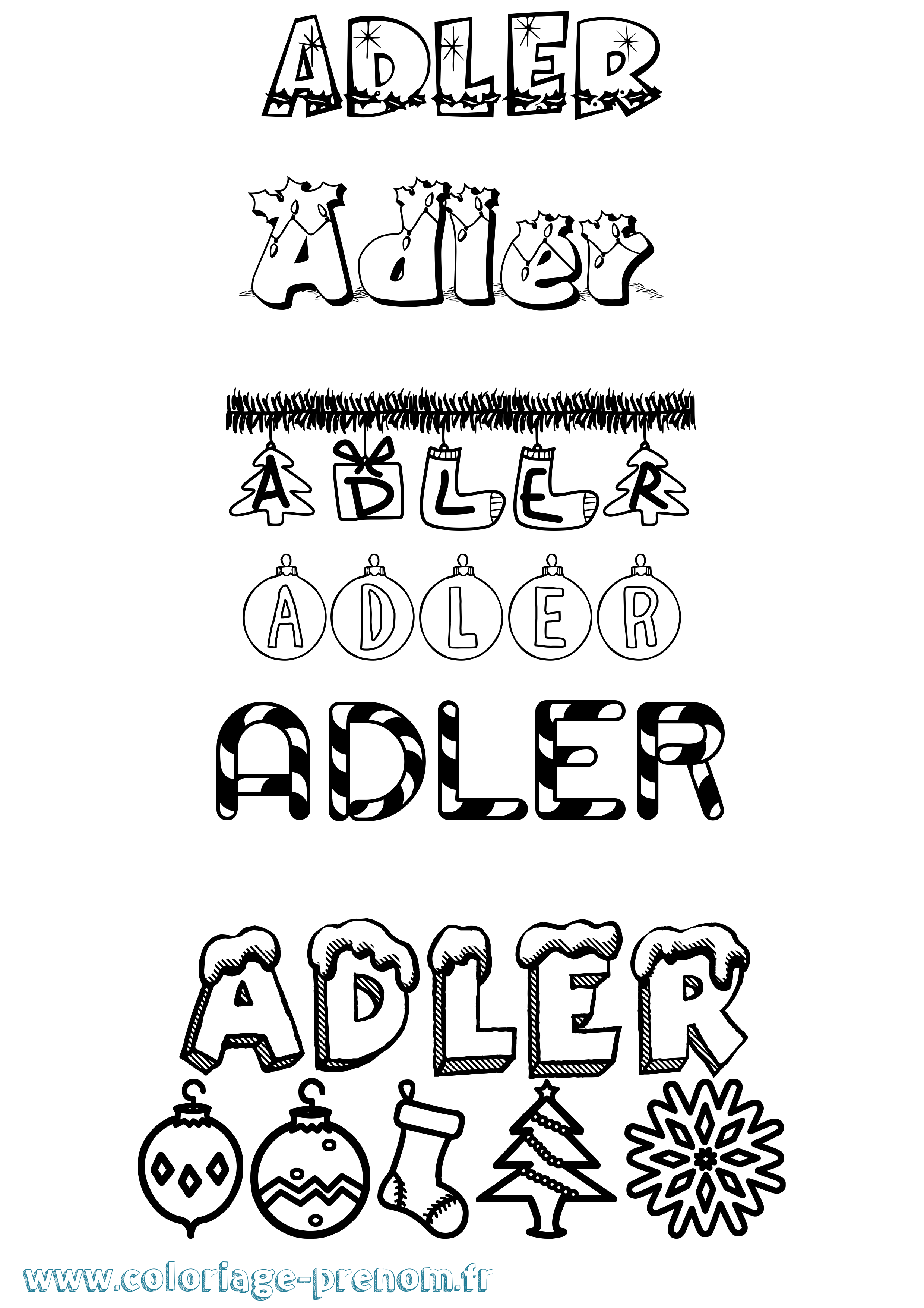 Coloriage prénom Adler Noël