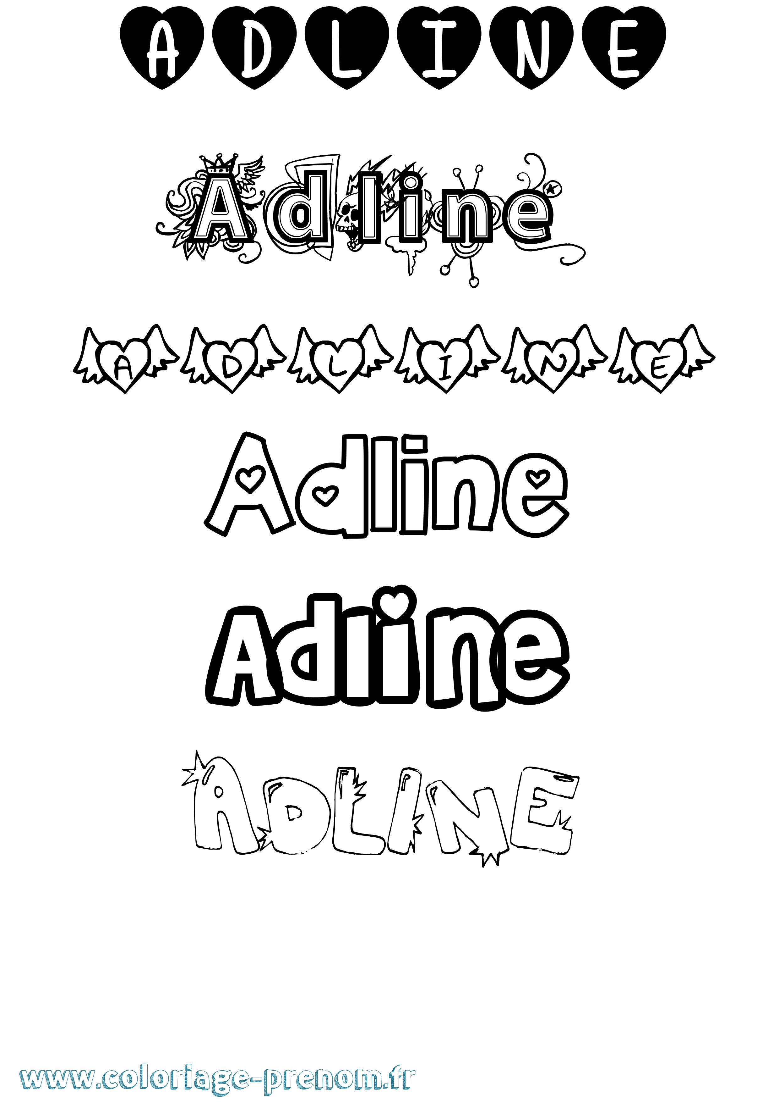 Coloriage prénom Adline Girly
