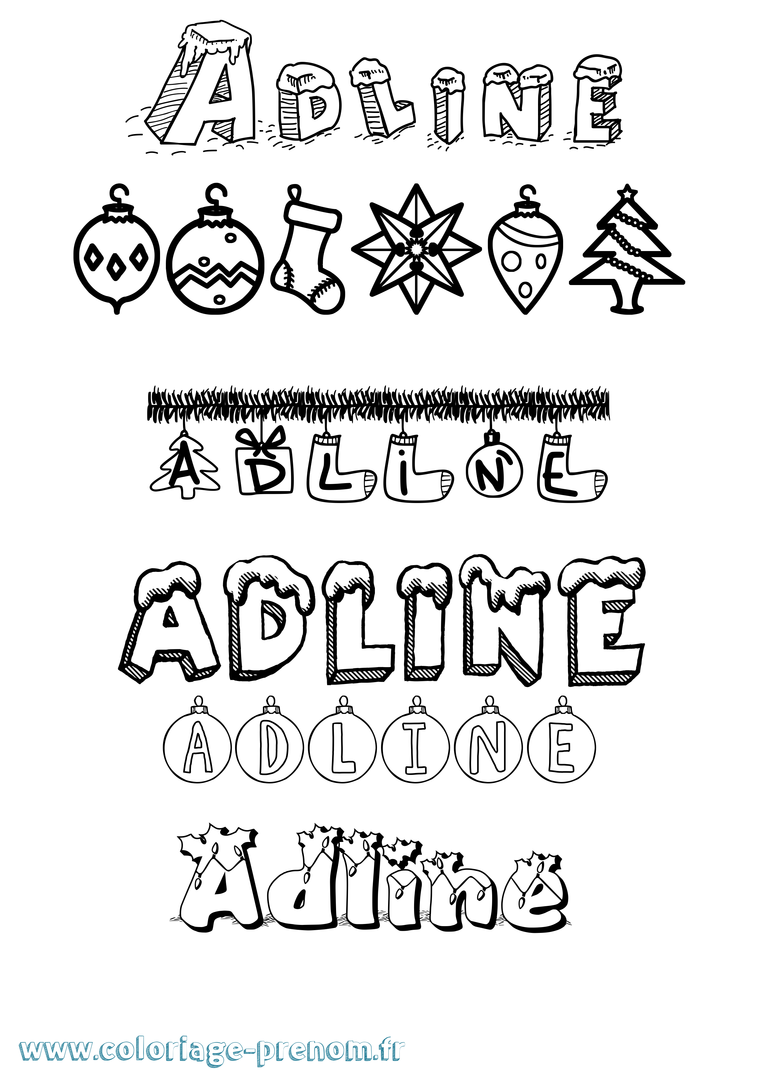 Coloriage prénom Adline Noël