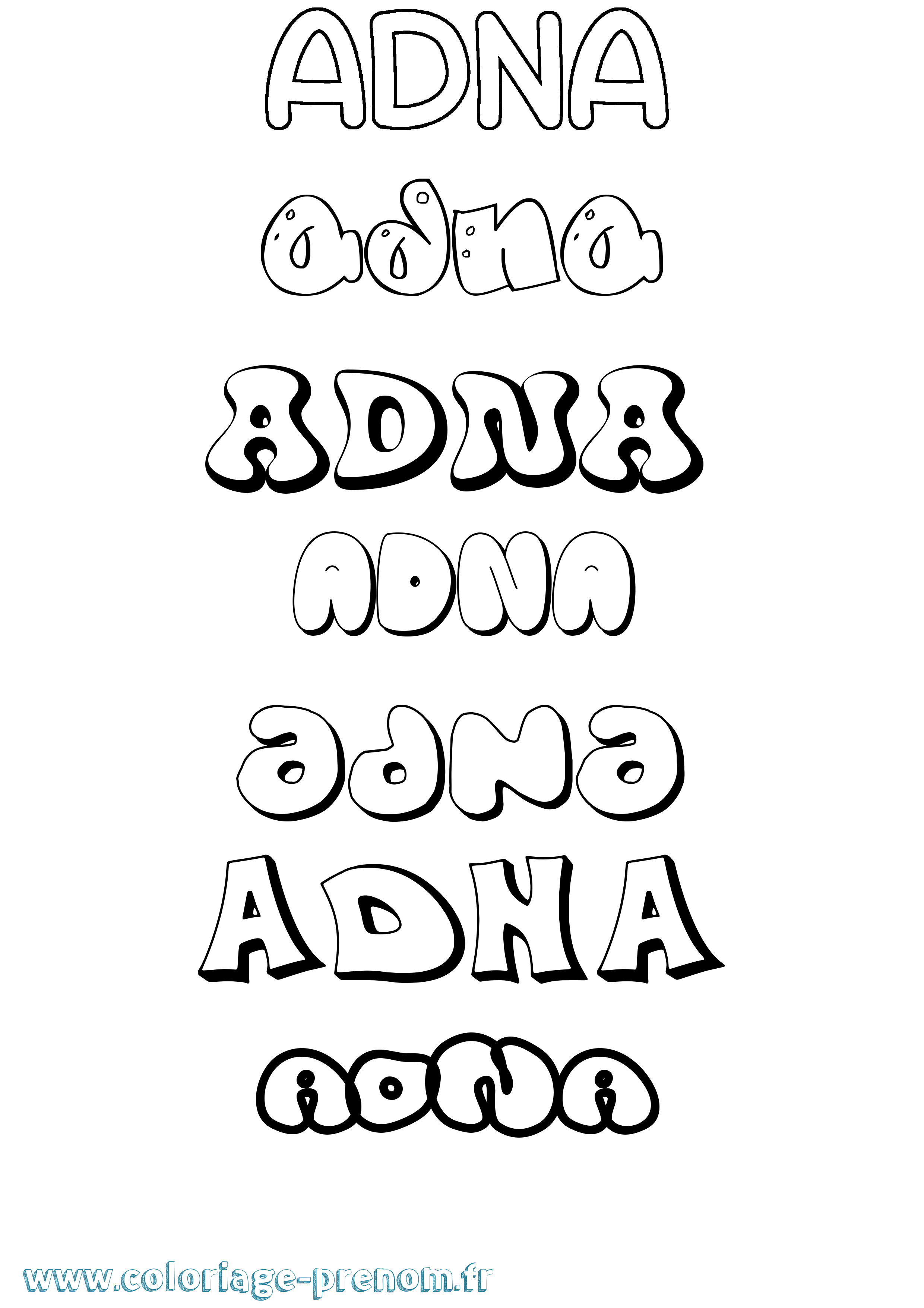 Coloriage Adna Bubble Coloriage prénom Adna Bubble
