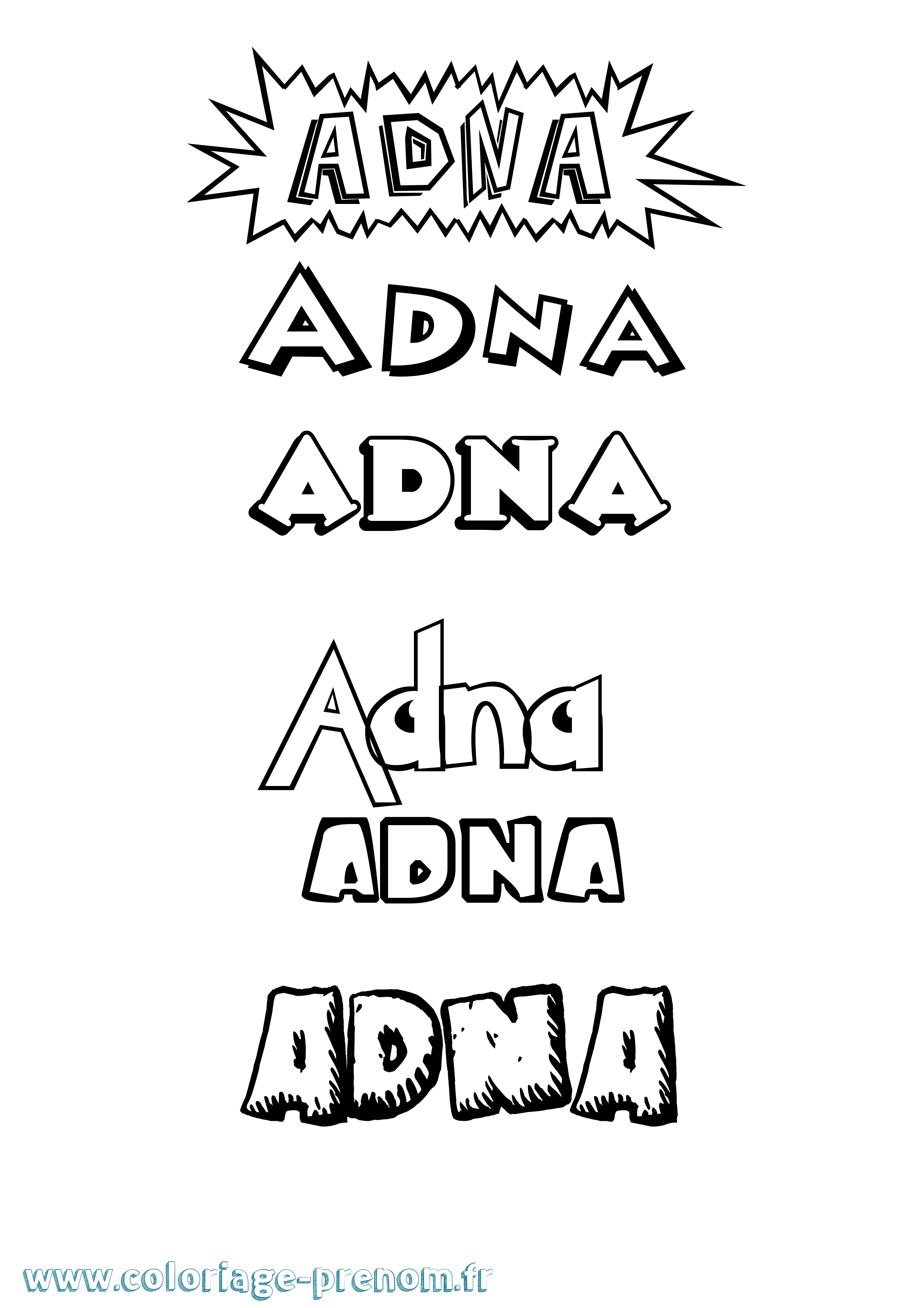 Coloriage Adna Dessin Animé Coloriage prénom Adna Dessin Animé