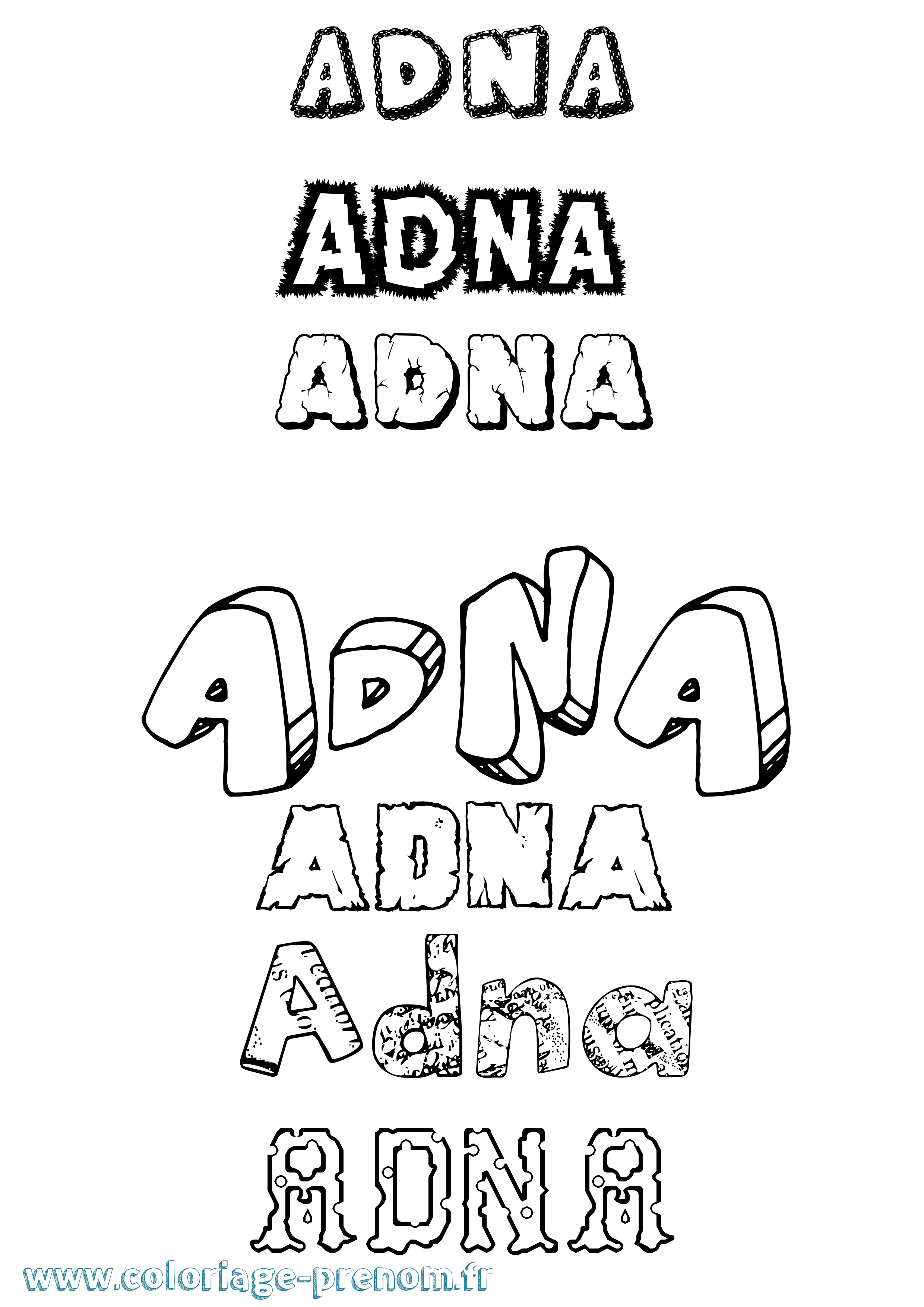 Coloriage prénom Adna Destructuré