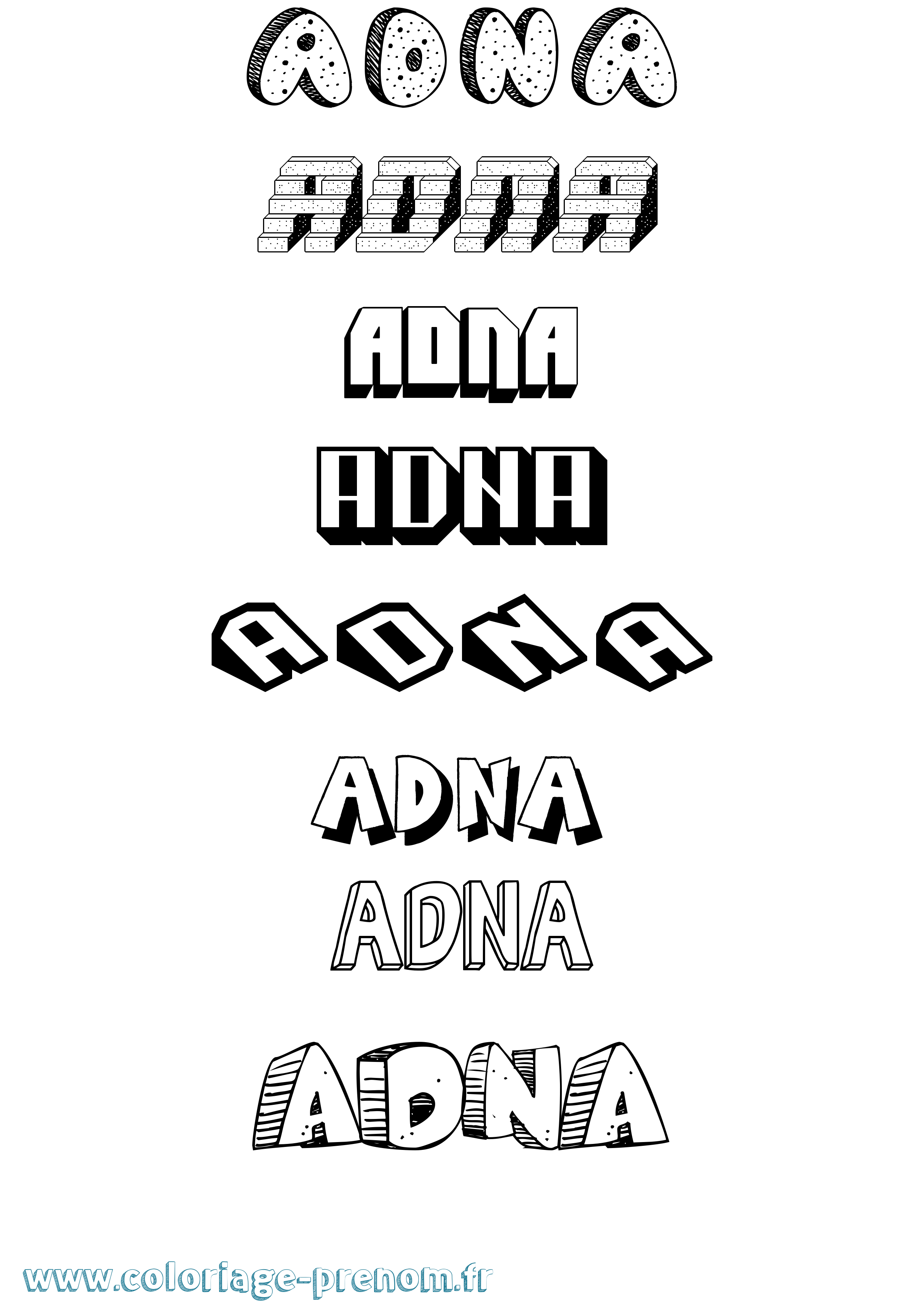 Coloriage Adna Effet 3D Coloriage prénom Adna Effet 3D