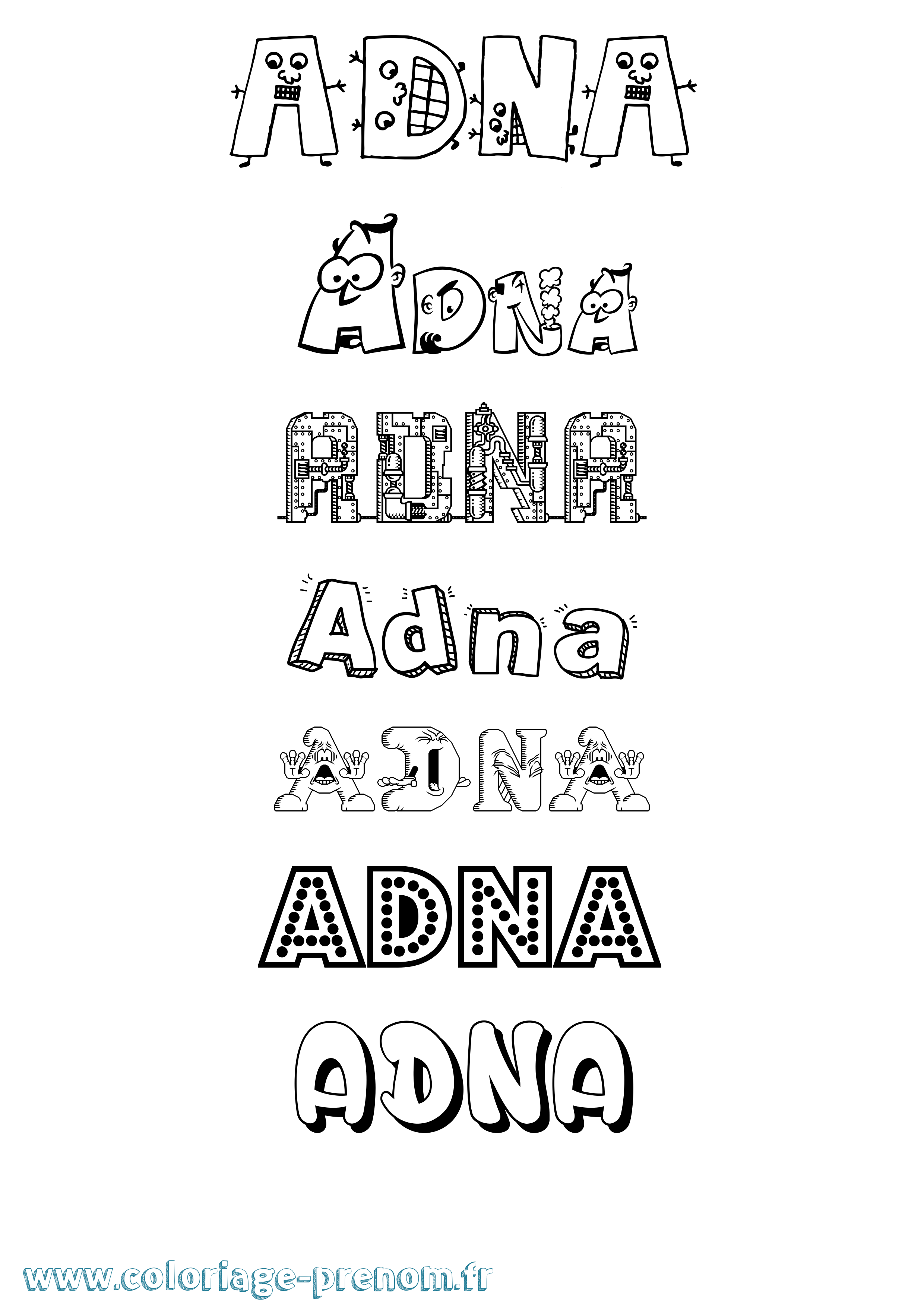 Coloriage Adna Fun Coloriage prénom Adna Fun