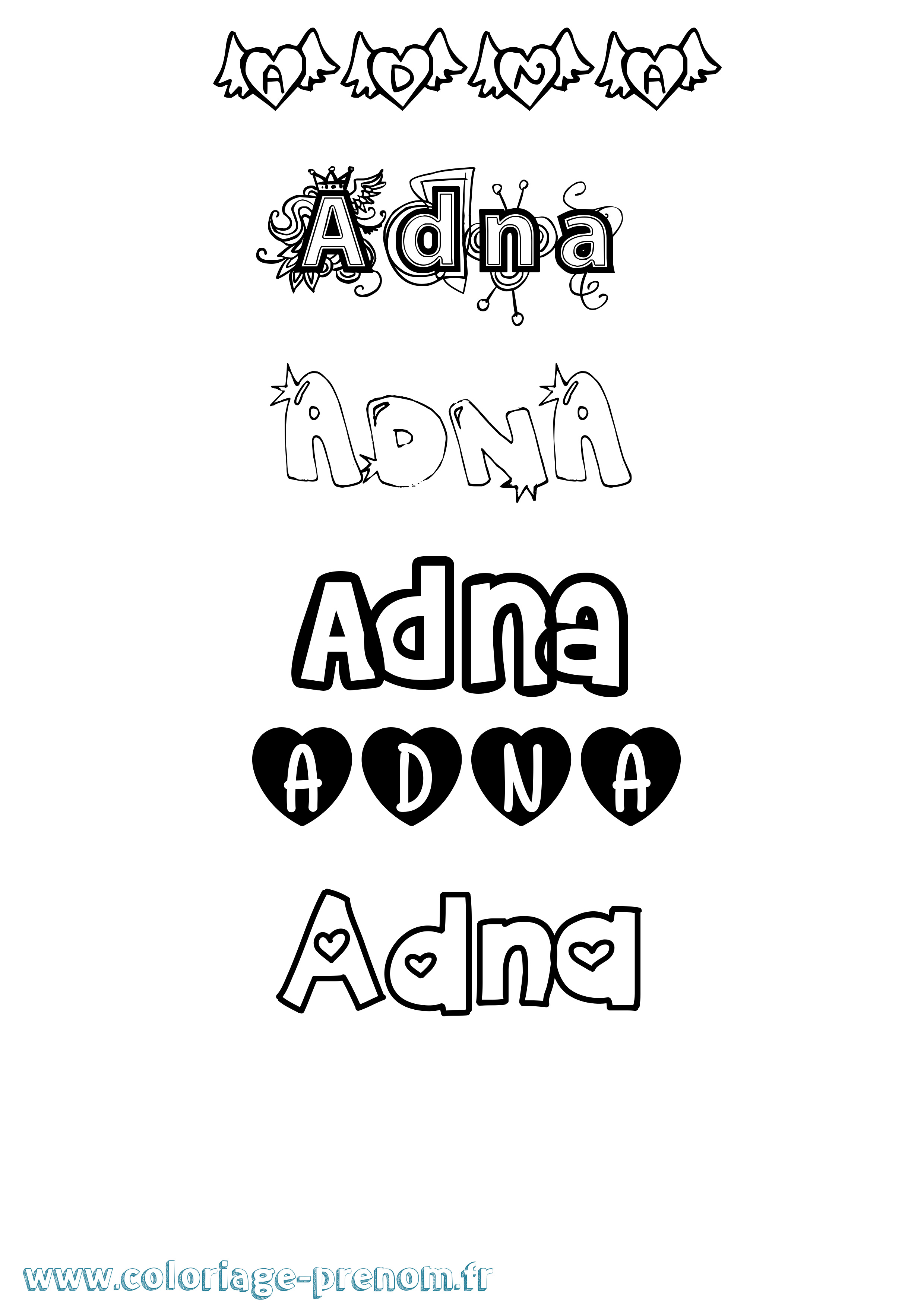 Coloriage Adna Girly Coloriage prénom Adna Girly