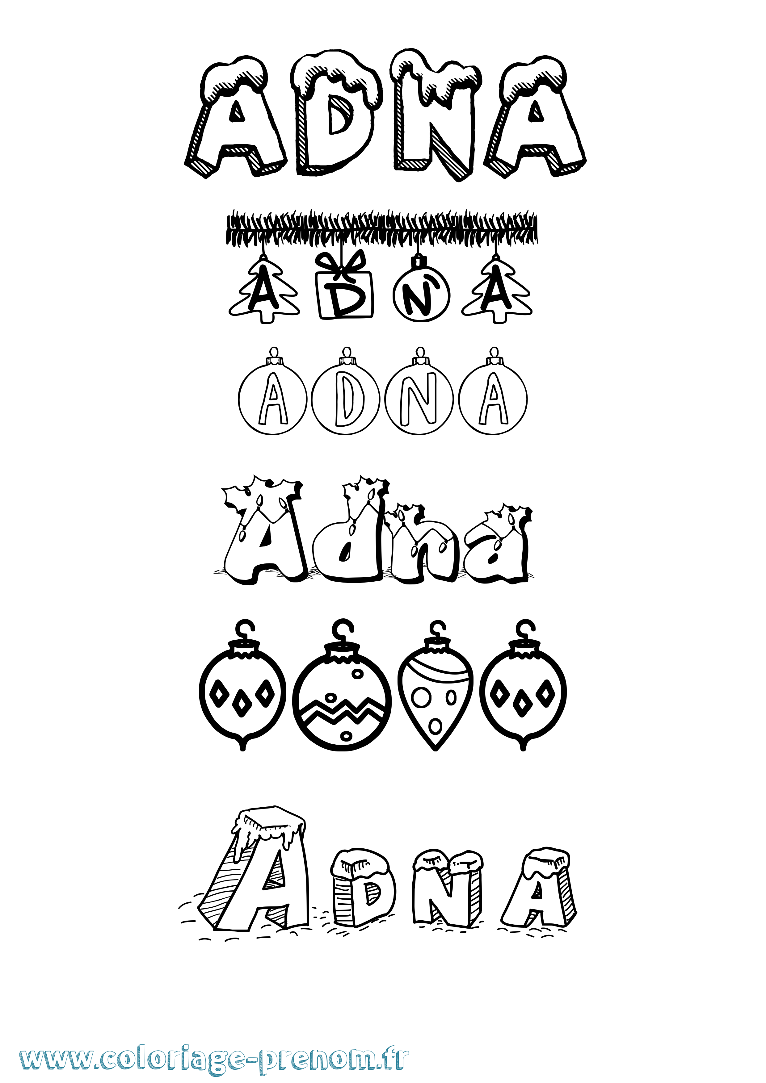 Coloriage Adna Noël Coloriage prénom Adna Noël