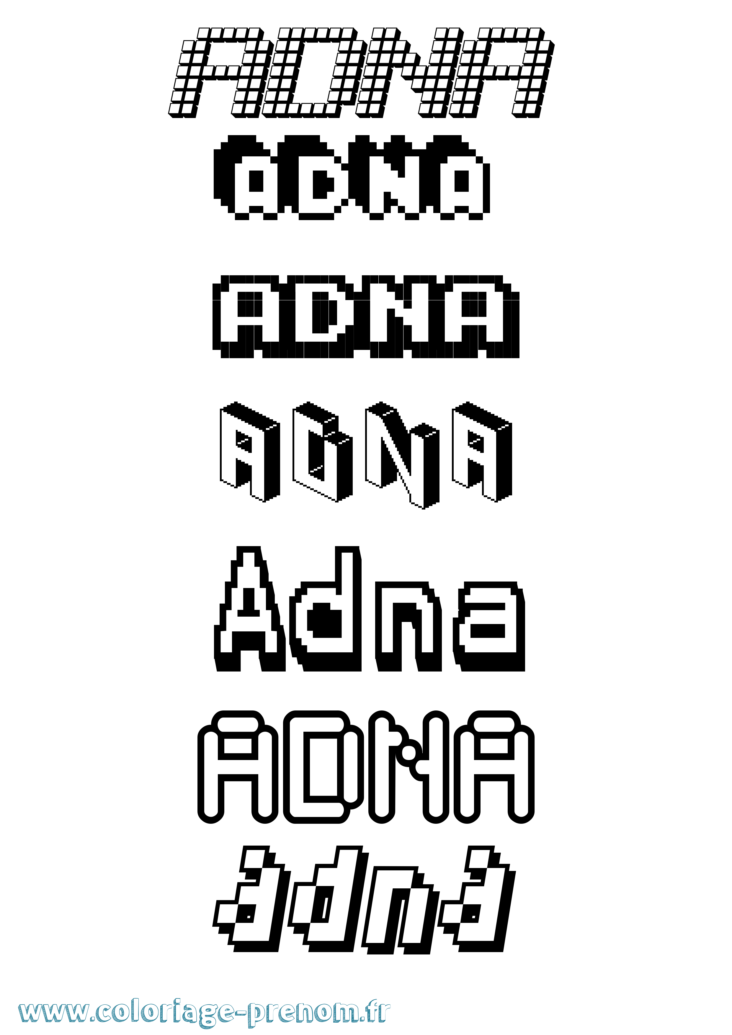 Coloriage prénom Adna Pixel