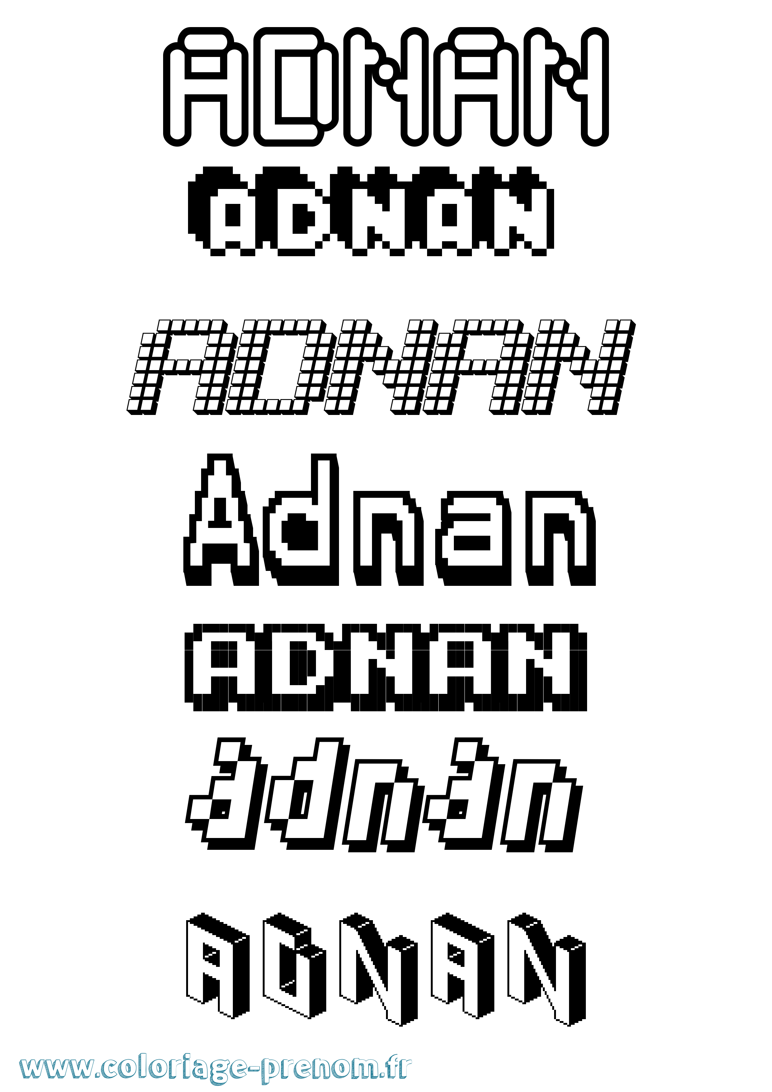 Coloriage prénom Adnan Pixel