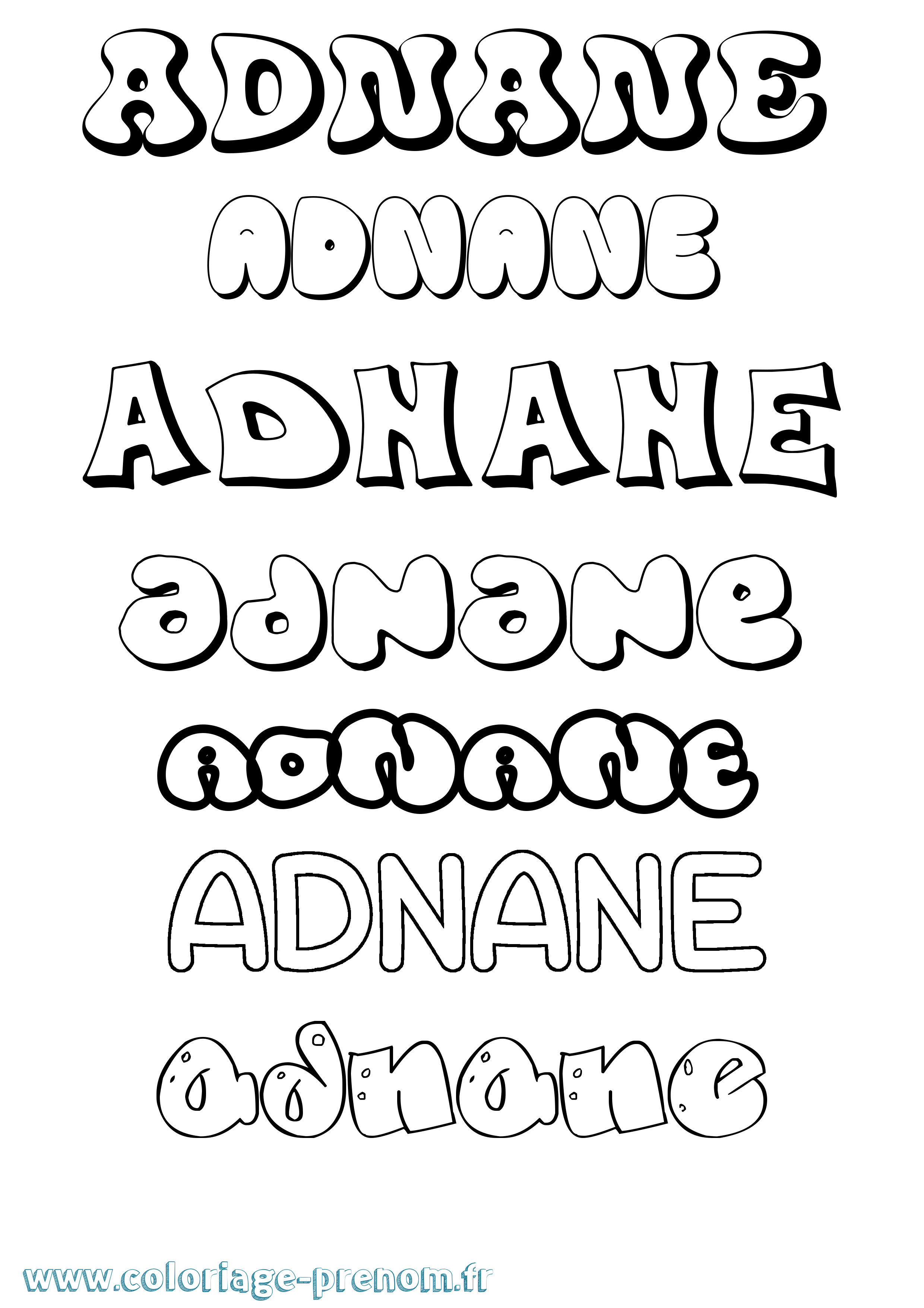 Coloriage prénom Adnane Bubble