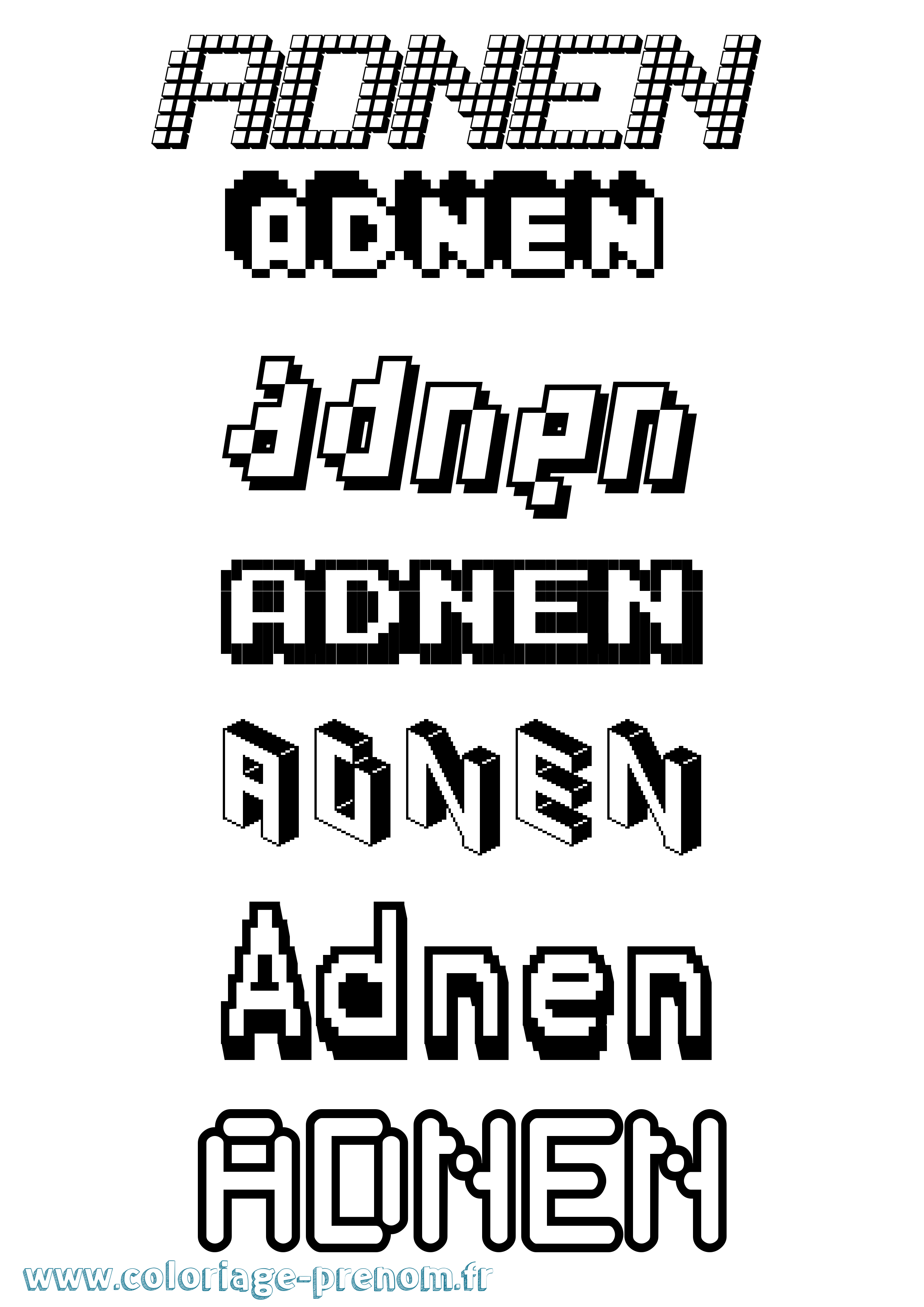 Coloriage prénom Adnen Pixel