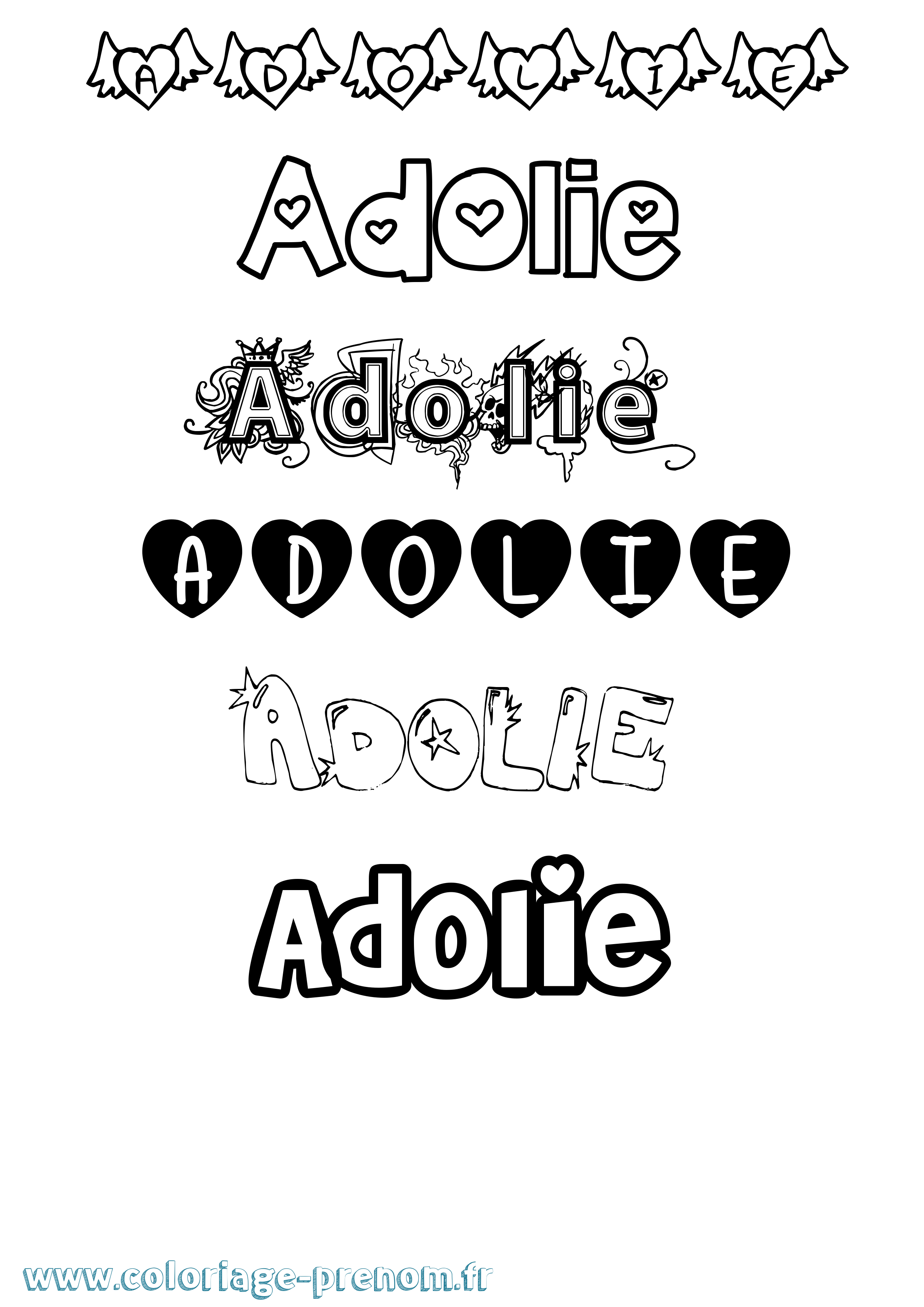 Coloriage prénom Adolie Girly