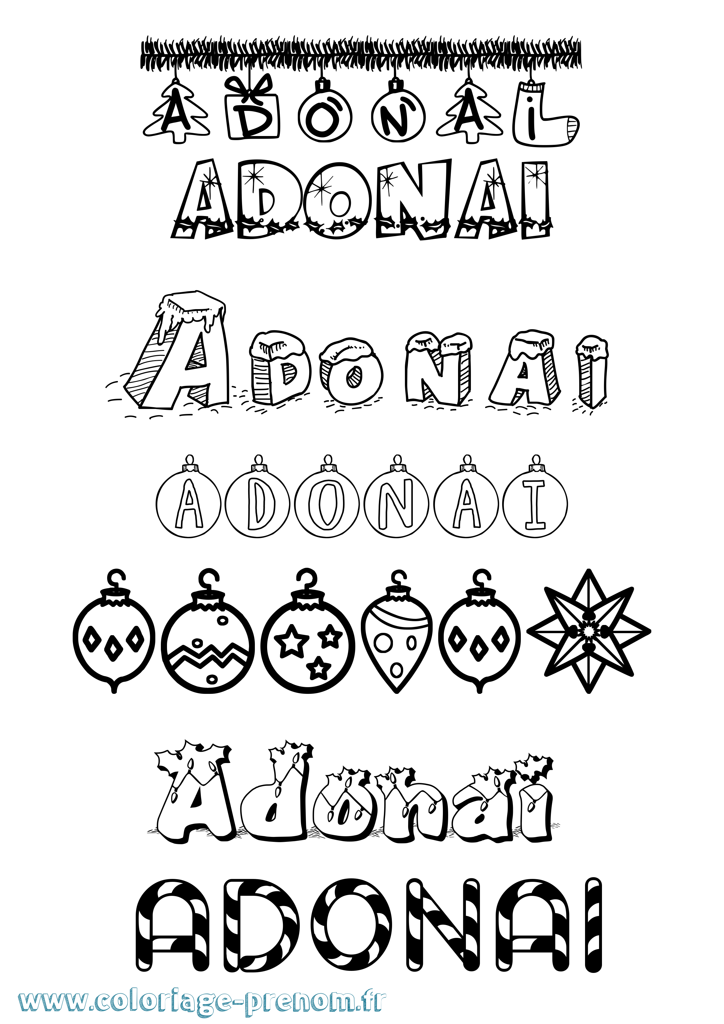 Coloriage prénom Adonai Noël