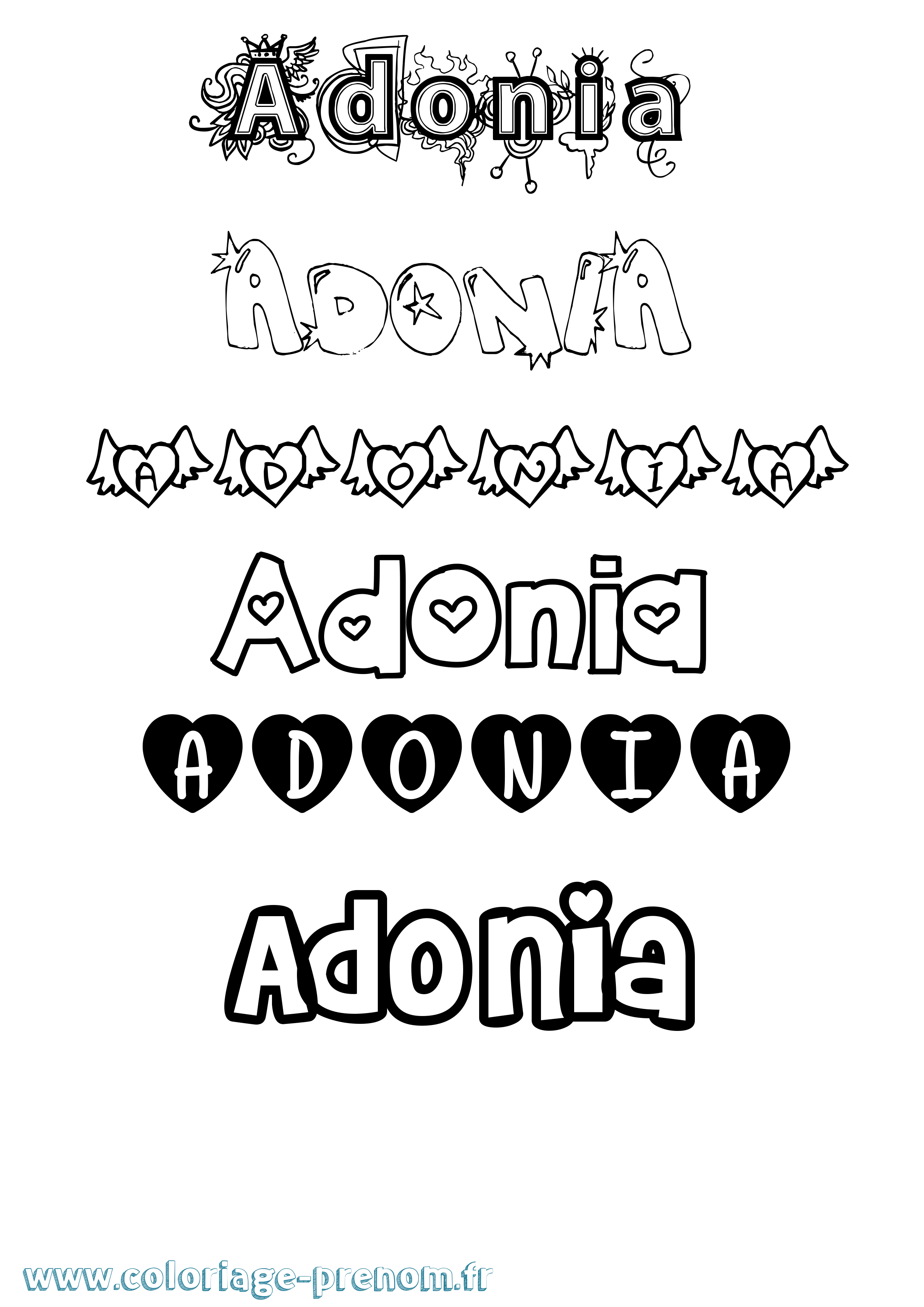 Coloriage prénom Adonia Girly