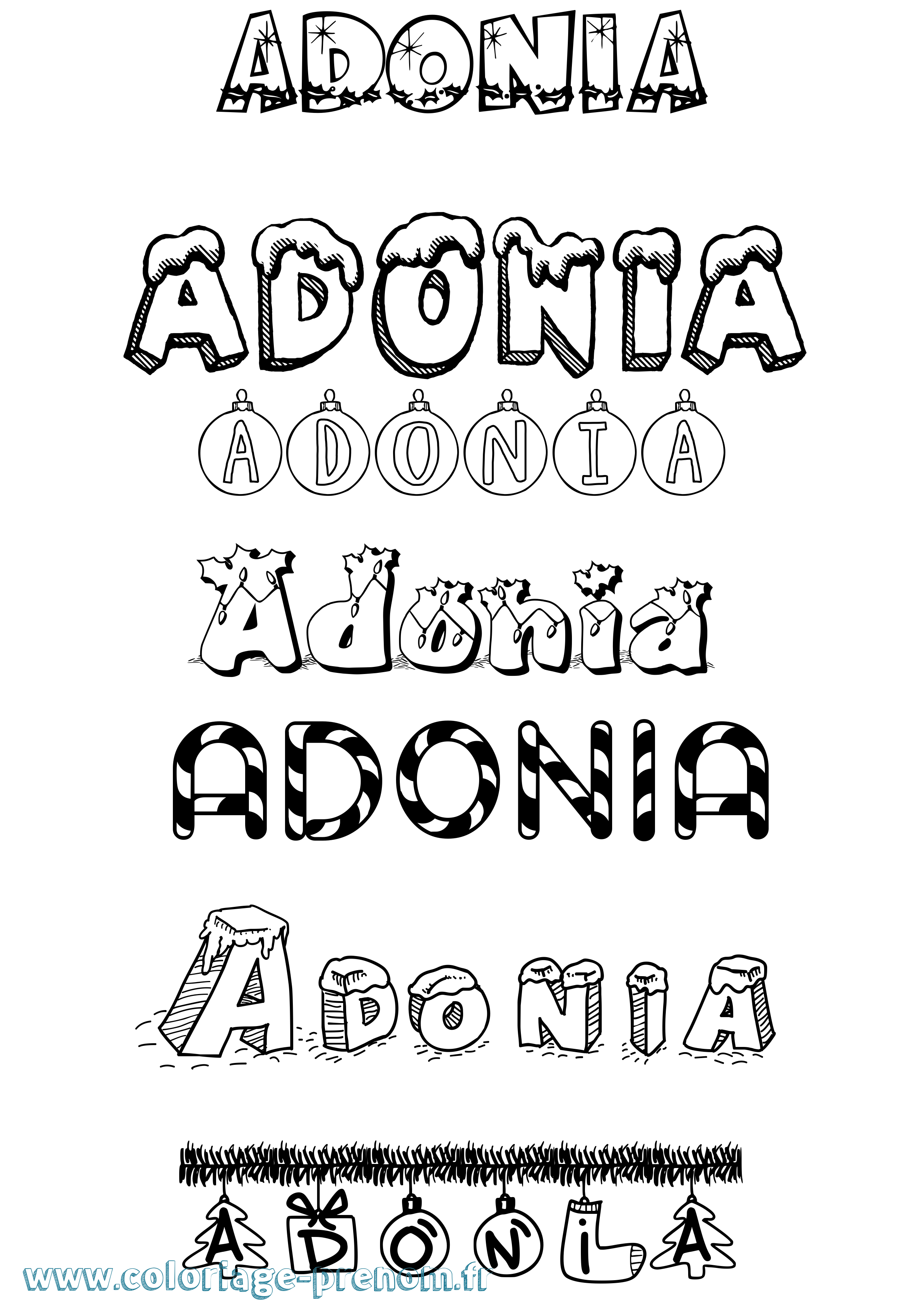 Coloriage prénom Adonia Noël