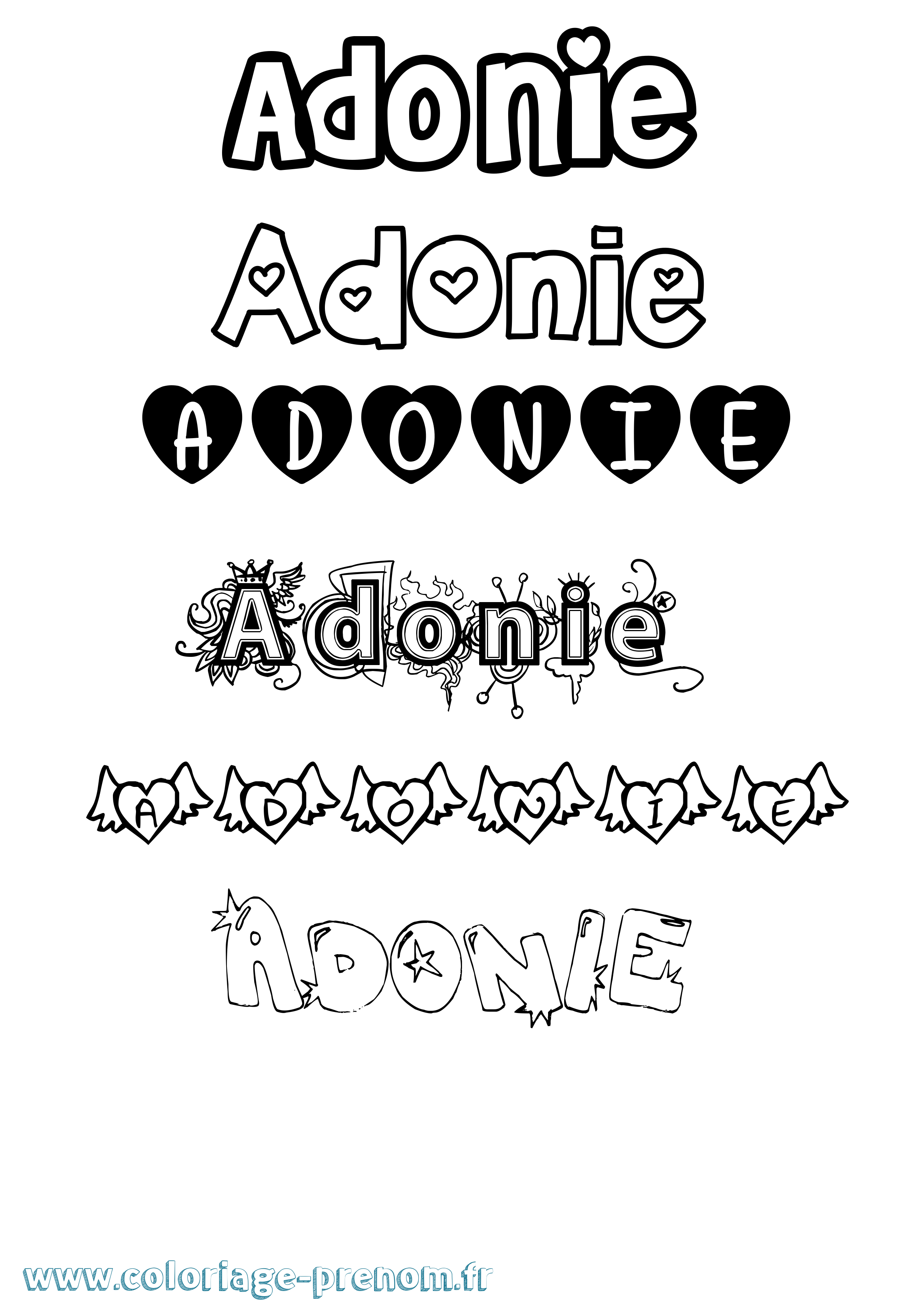 Coloriage prénom Adonie Girly