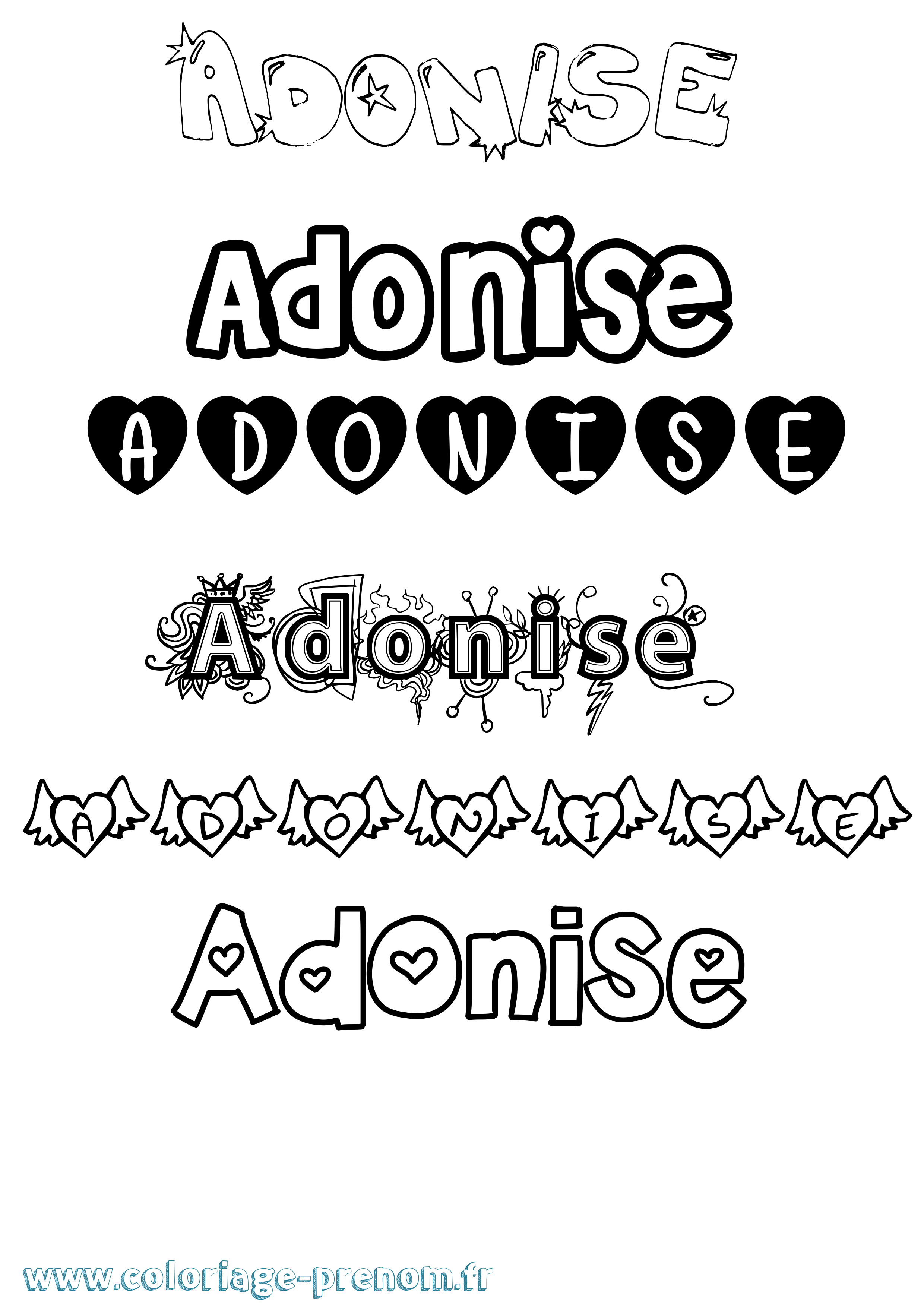Coloriage Adonise Girly Coloriage prénom Adonise Girly