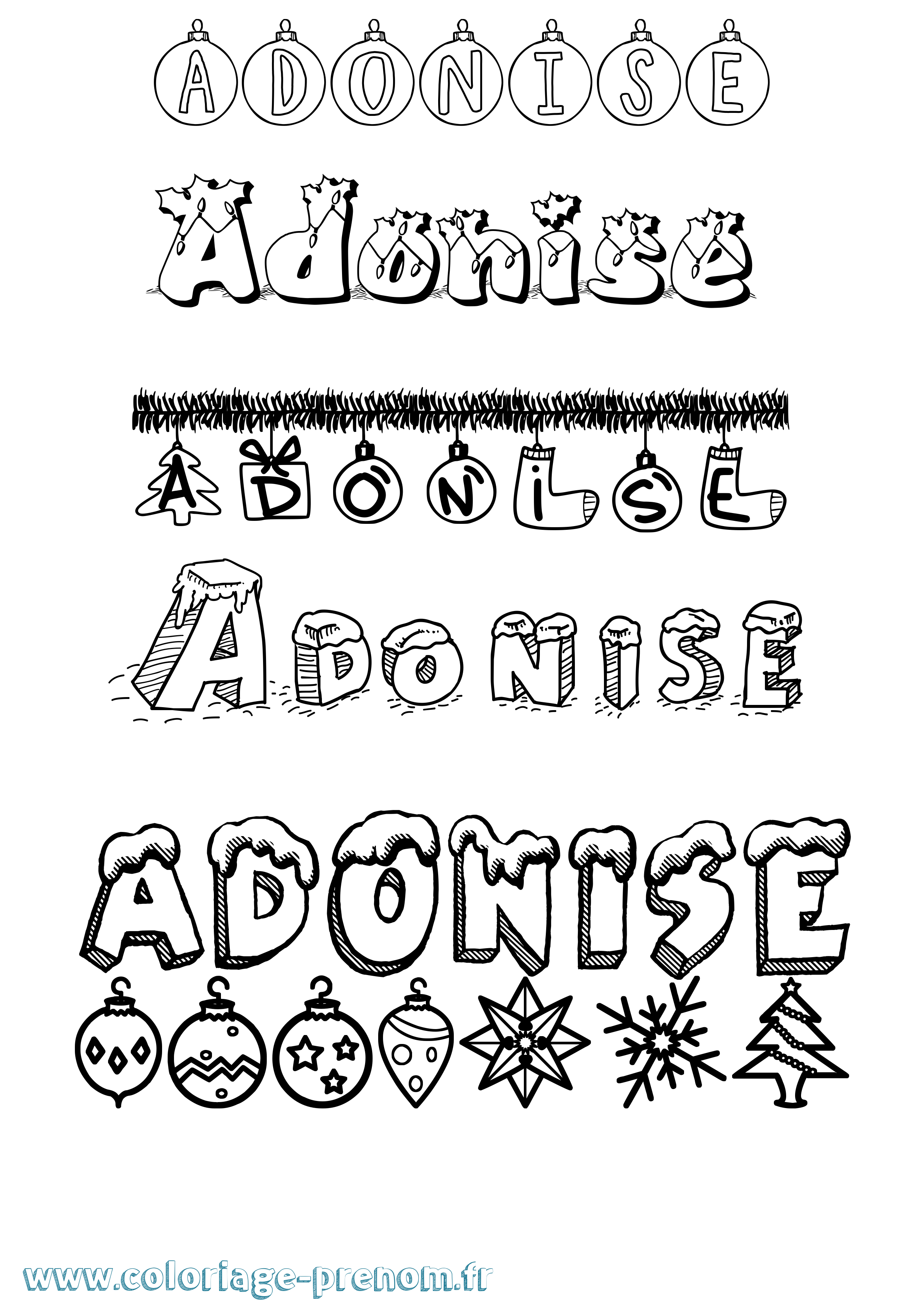 Coloriage Adonise Noël Coloriage prénom Adonise Noël