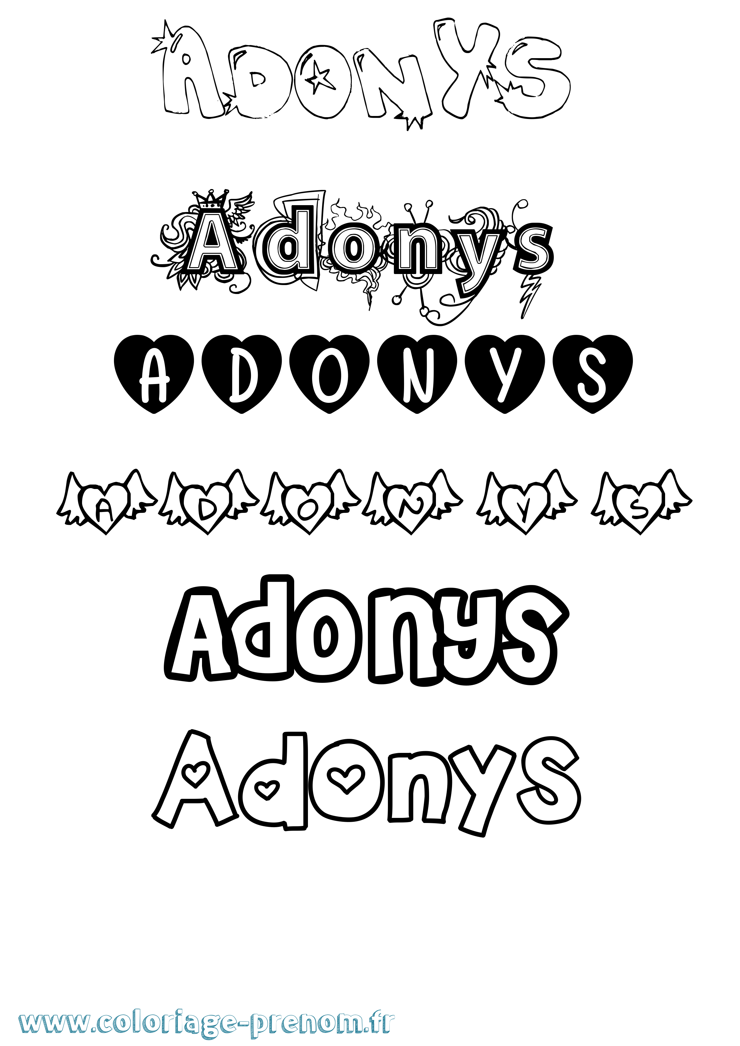 Coloriage Adonys Girly Coloriage prénom Adonys Girly