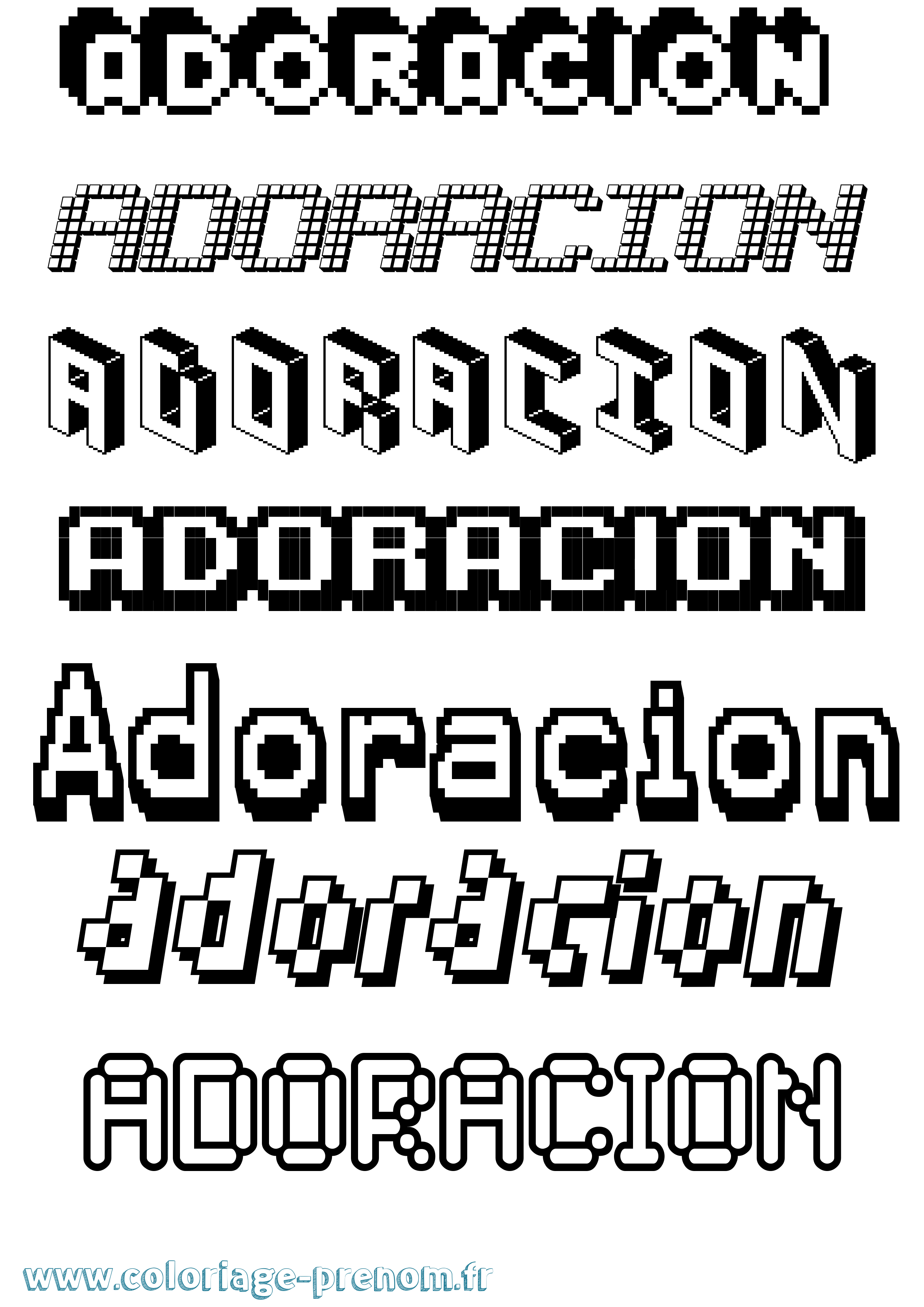 Coloriage prénom Adoracion Pixel