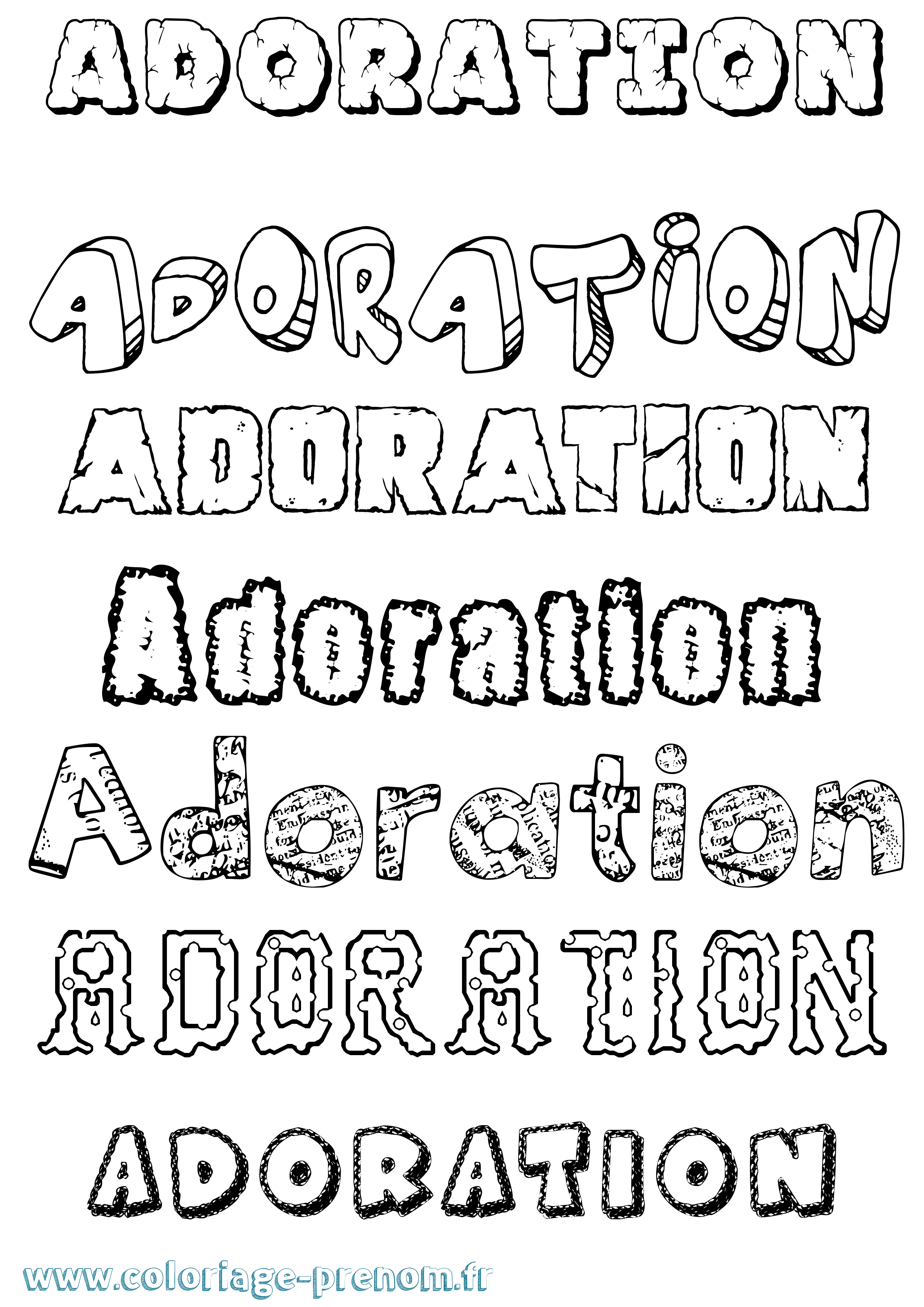 Coloriage Adoration Destructuré Coloriage prénom Adoration Destructuré